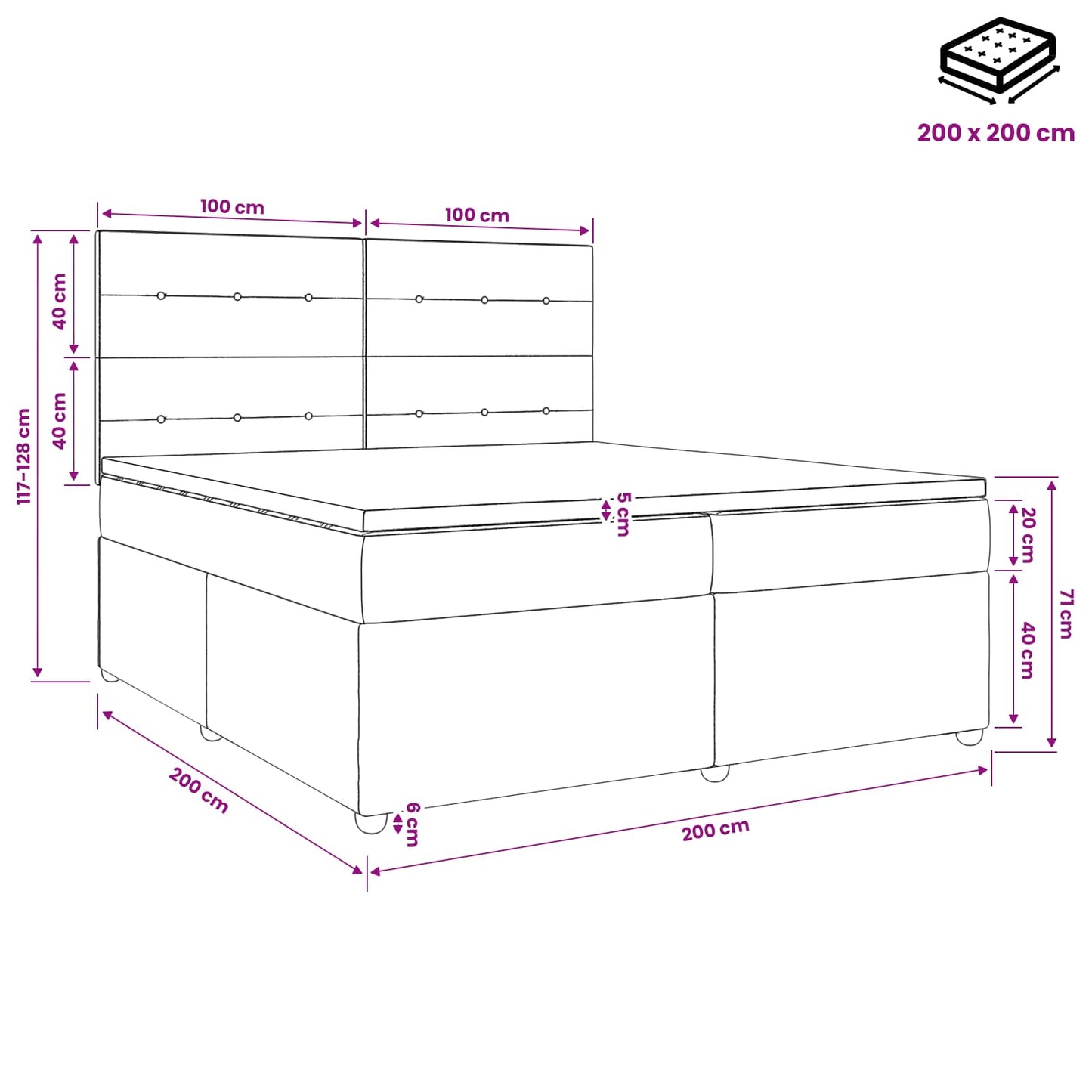 Boxspringbett mit Matratze Dunkelgrau 200 x 200 cm Samt