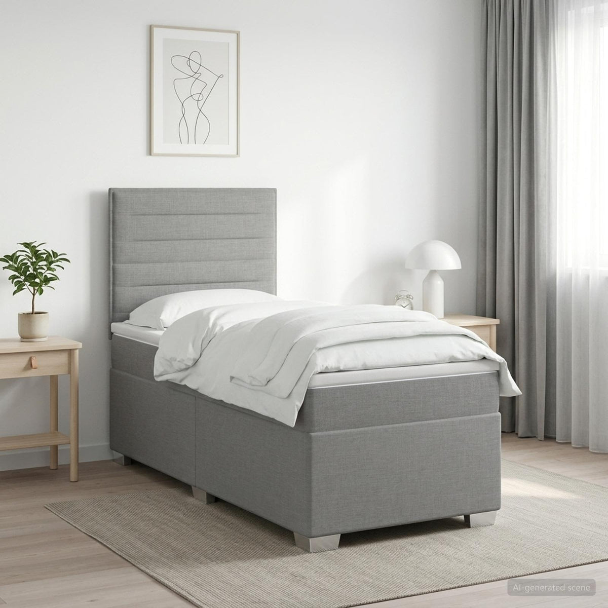Boxspringbett mit Matratze und LED Hellgrau 90 x 190 cm Stoff