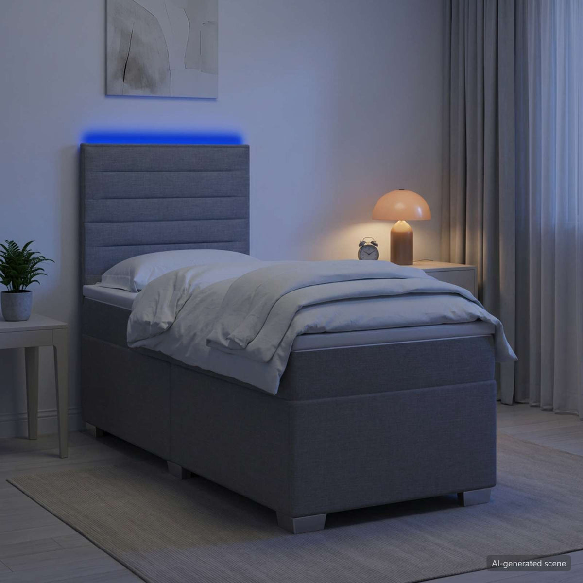 Boxspringbett mit Matratze und LED Hellgrau 90 x 190 cm Stoff