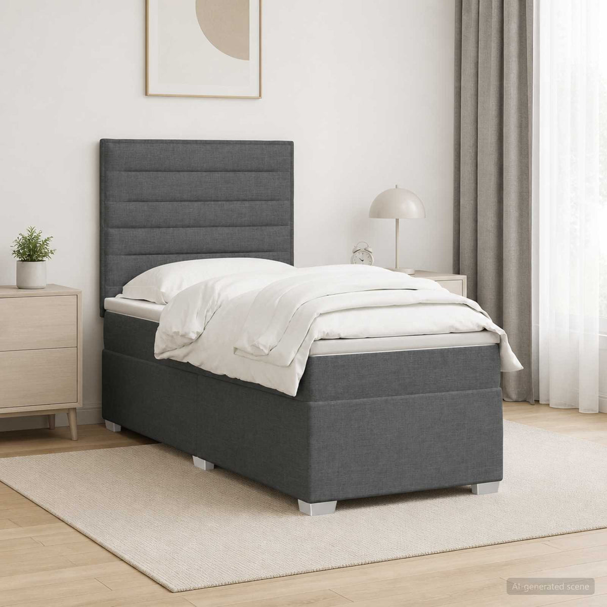 Boxspringbett mit Matratze Dunkelgrau 100 x 200 cm Stoff