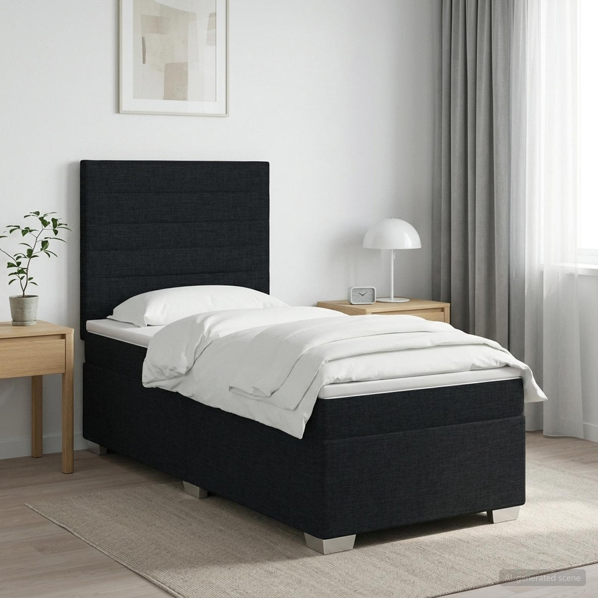 Boxspringbett mit Matratze Schwarz 90 x 190 cm Stoff