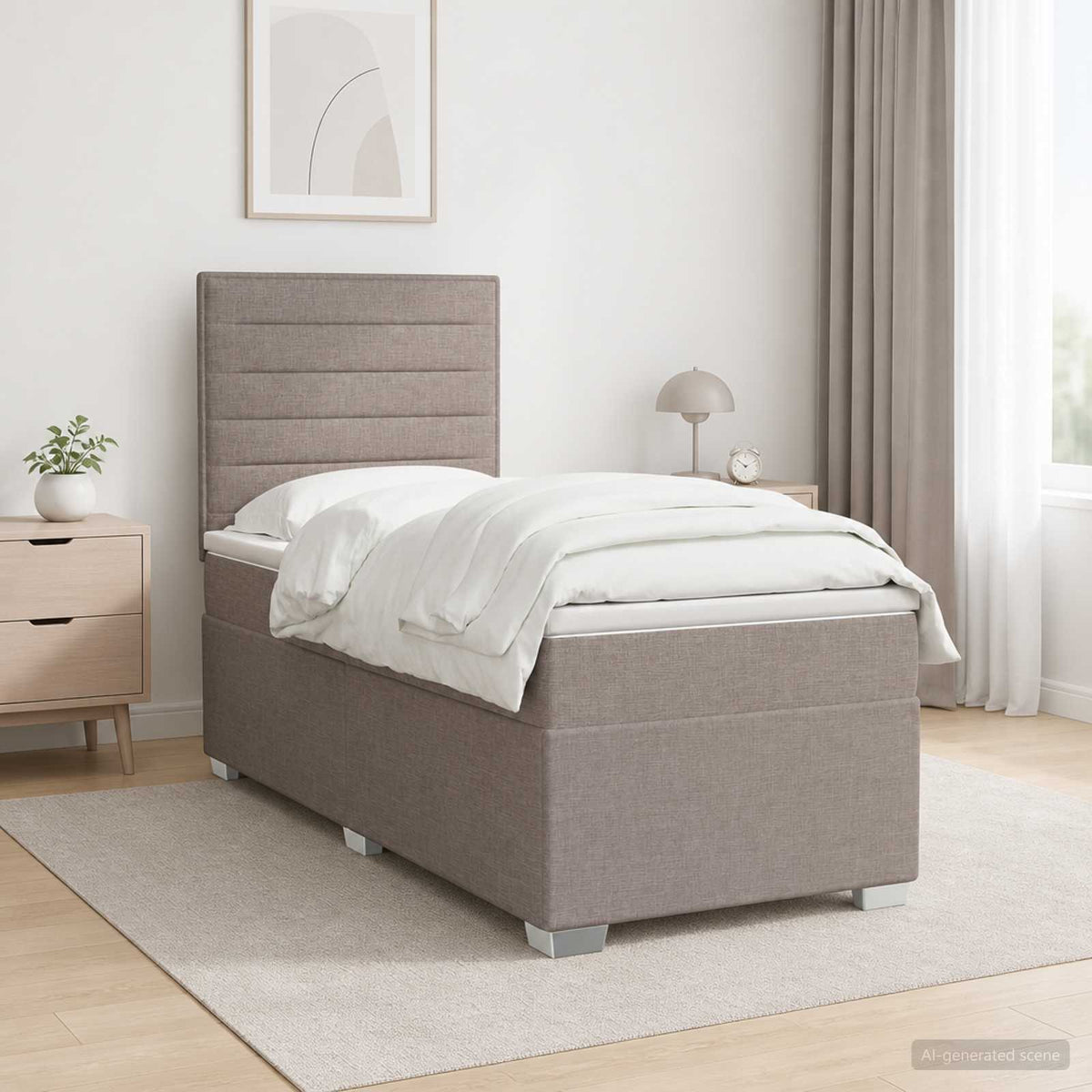 Boxspringbett mit Matratze mit Kopfteil Taupe 90 x 200 cm Stoff