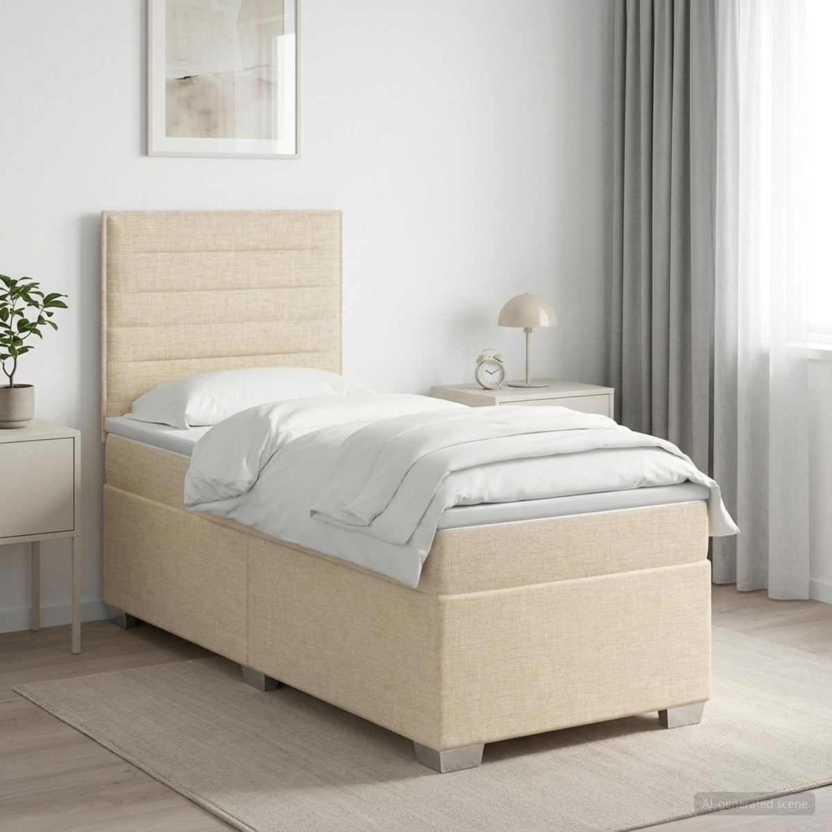 Boxspringbett mit Matratze Creme 100 x 200 cm Stoff