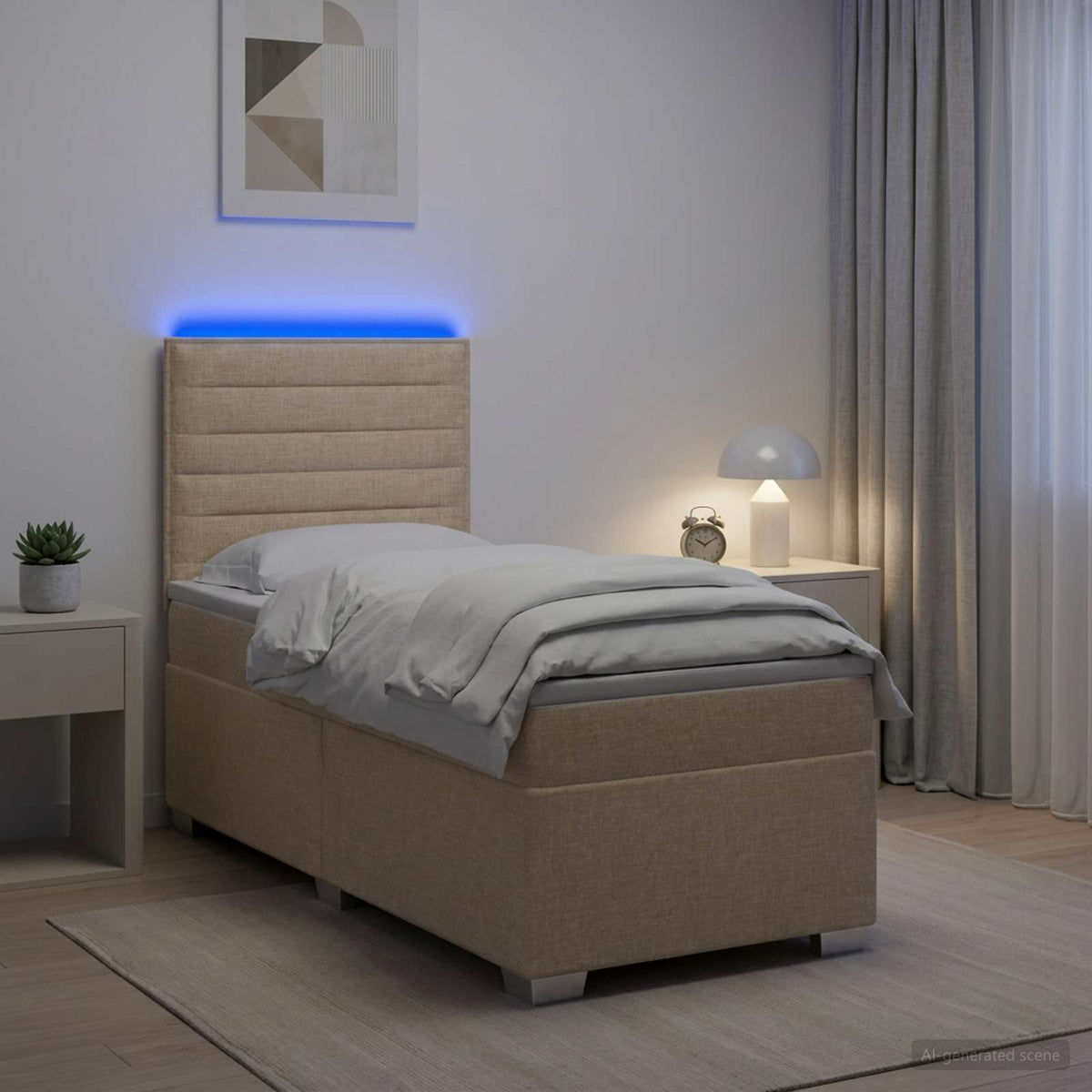 Boxspringbett mit Matratze Creme 100 x 200 cm Stoff