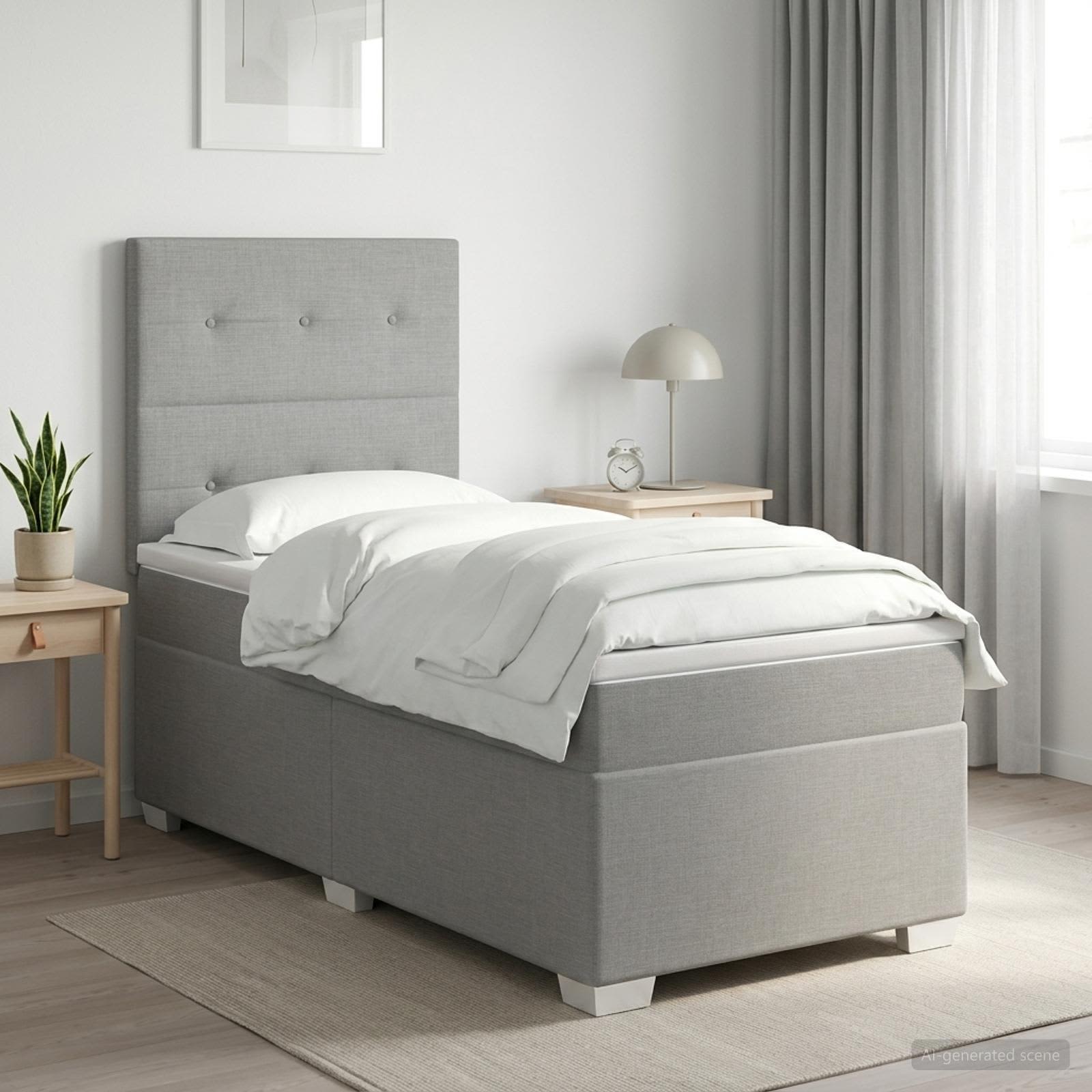 Boxspringbett mit Matratze Hellgrau 100 x 200 cm Stoff