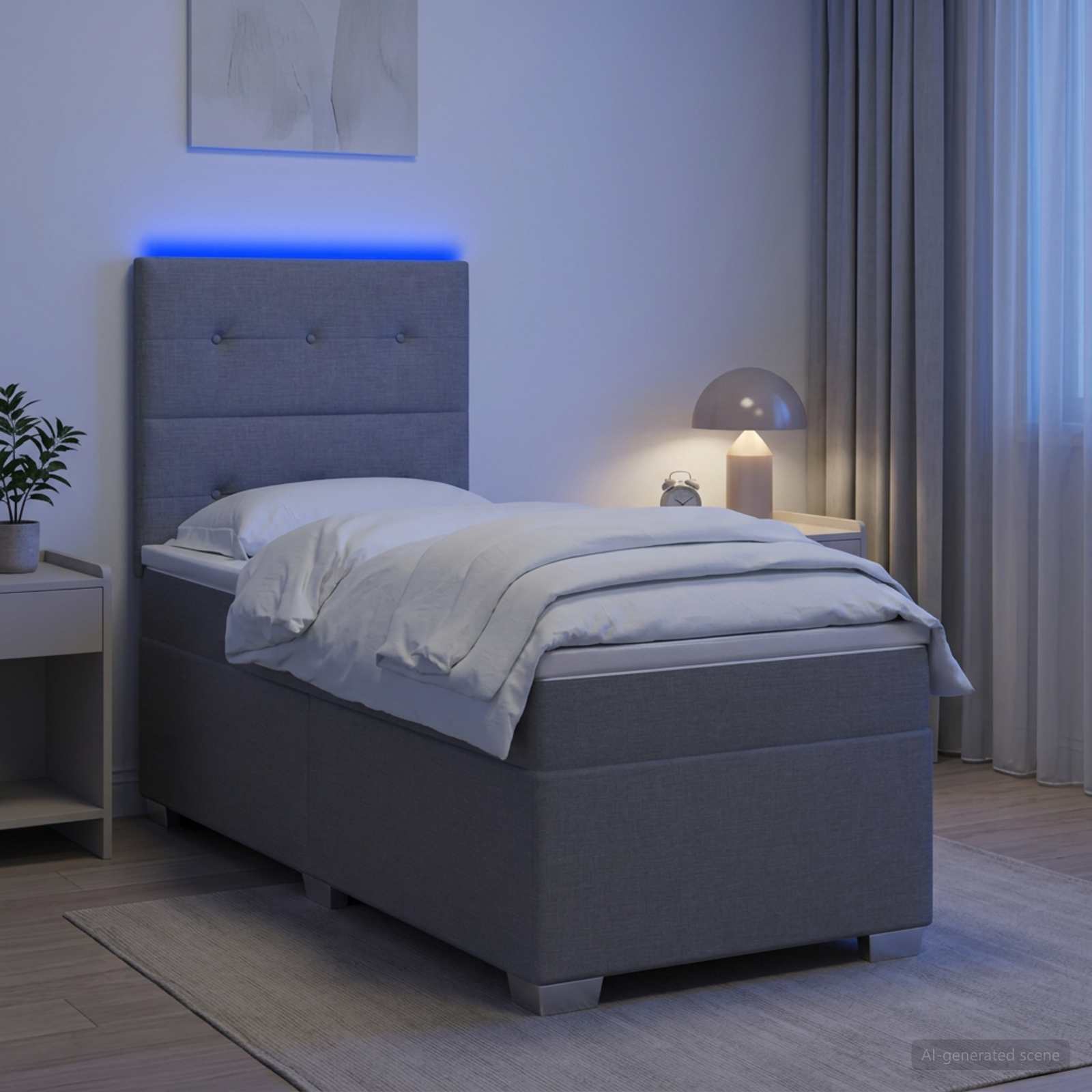 Boxspringbett mit Matratze Hellgrau 100 x 200 cm Stoff