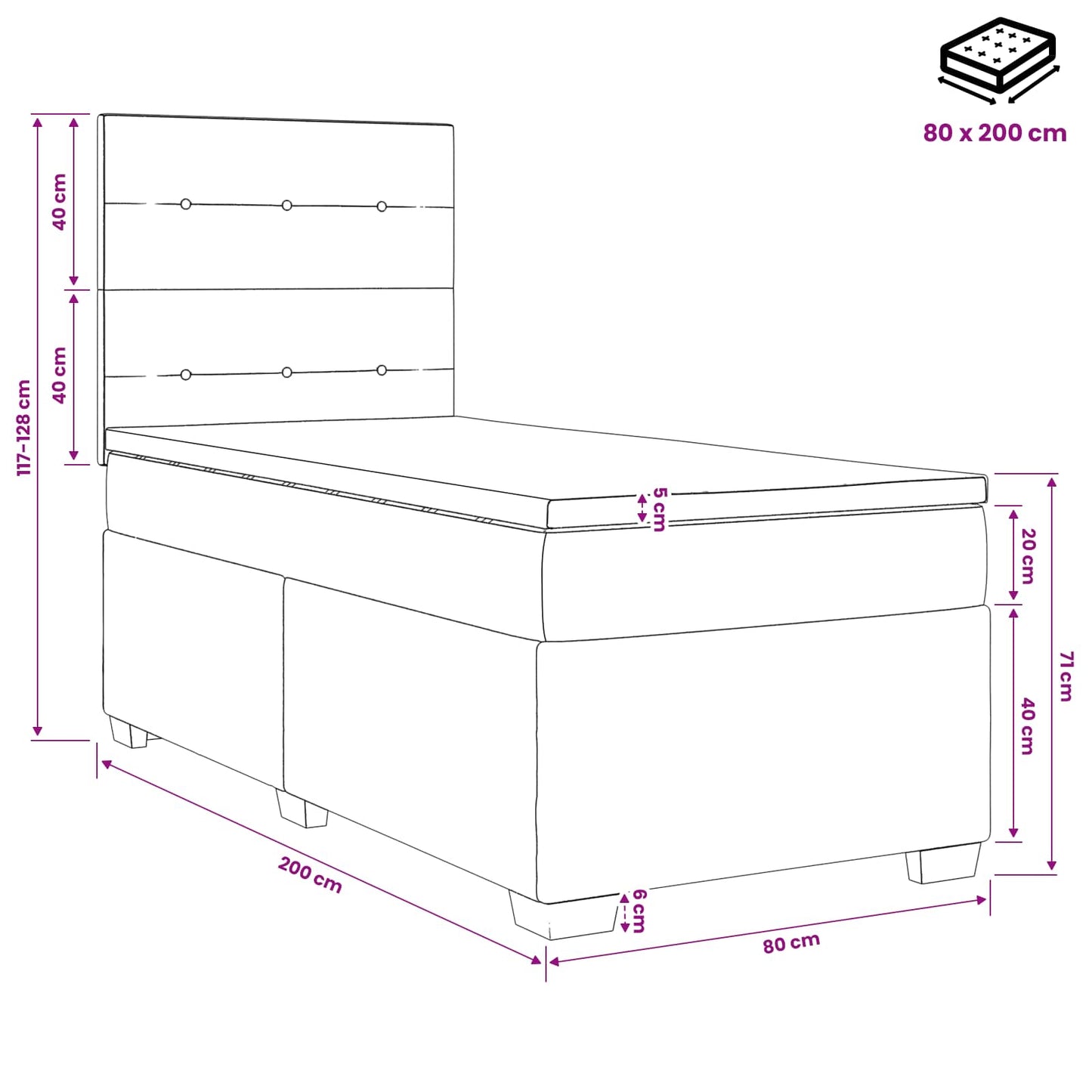 Boxspringbett mit Matratze Dunkelgrau 80 x 200 cm Stoff