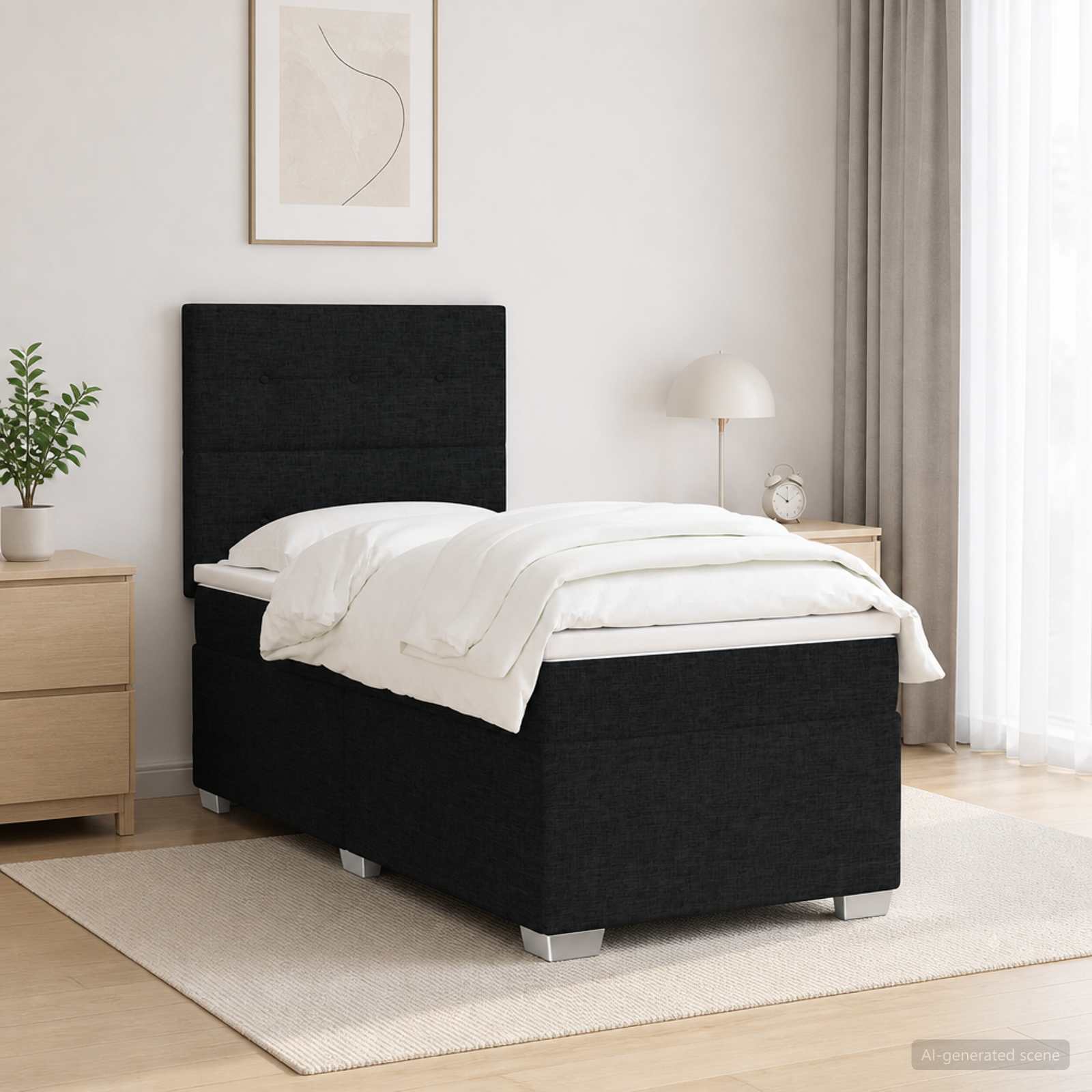 Boxspringbett mit Matratze Schwarz 100 x 200 cm Stoff