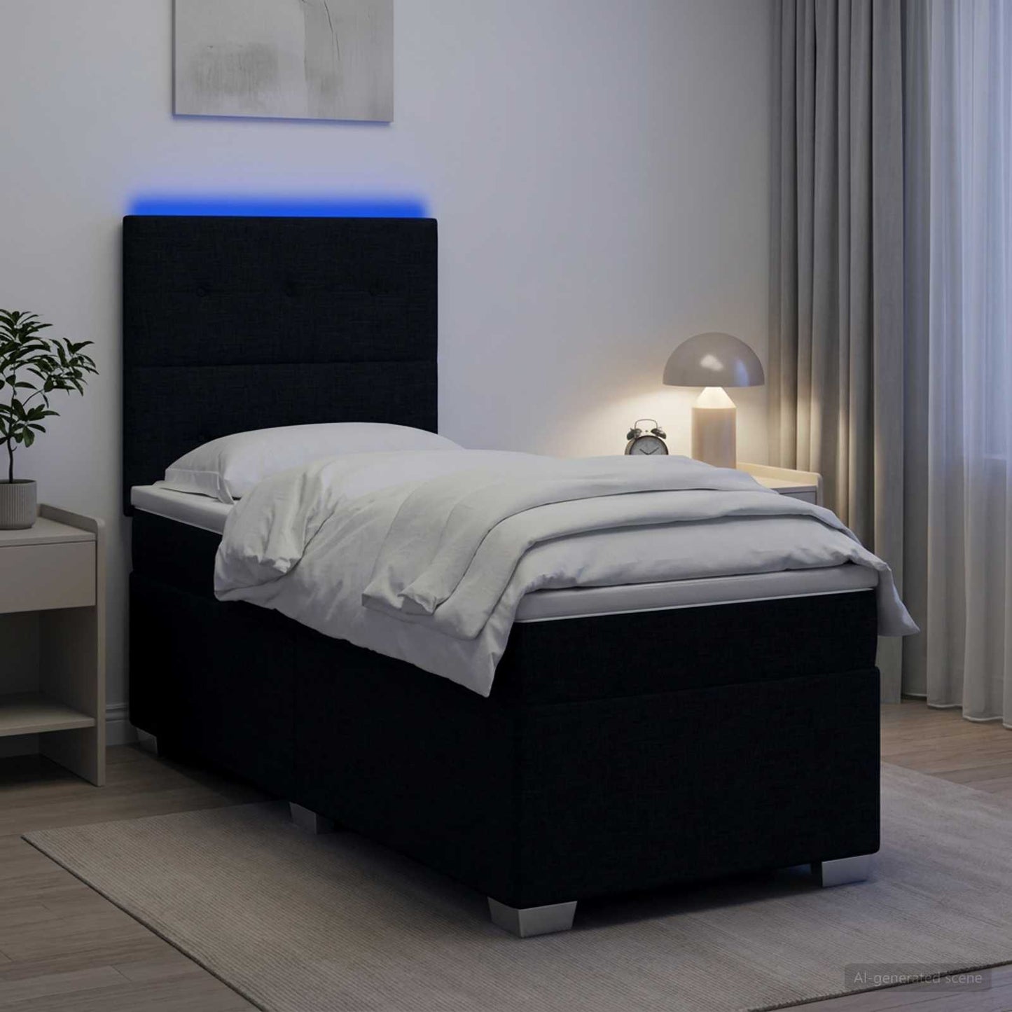 Boxspringbett mit Matratze Schwarz 90 x 200 cm Stoff