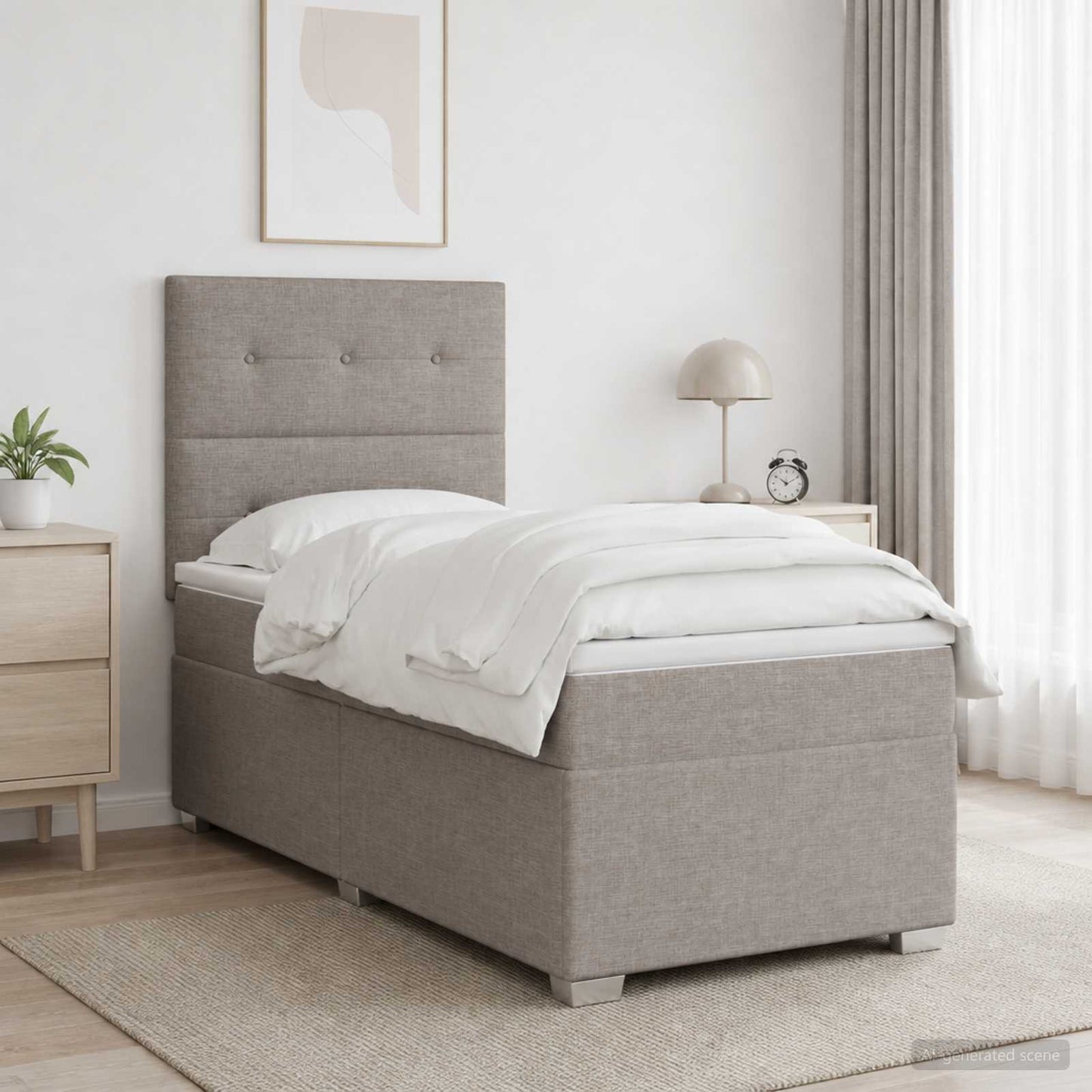Boxspringbett mit Matratze mit Kopfteil Taupe 90 x 200 cm Stoff
