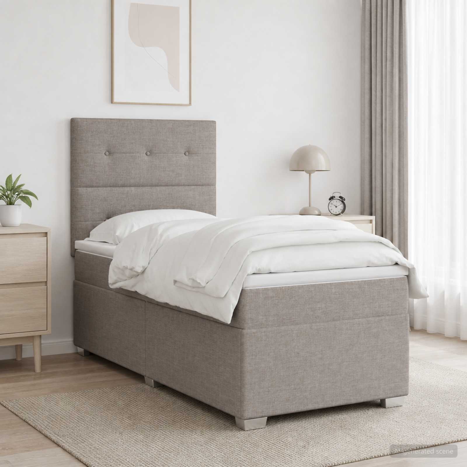Boxspringbett mit Matratze mit Kopfteil Taupe 90 x 200 cm Stoff