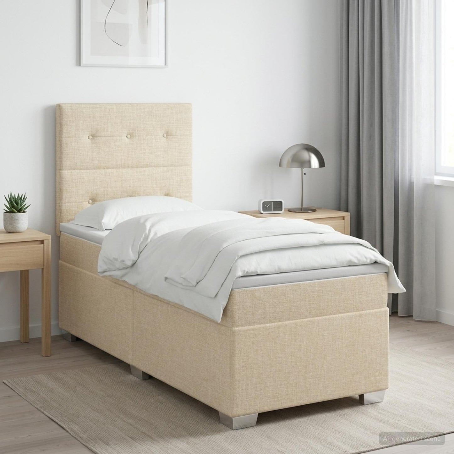 Boxspringbett mit Matratze Creme 100 x 200 cm Stoff