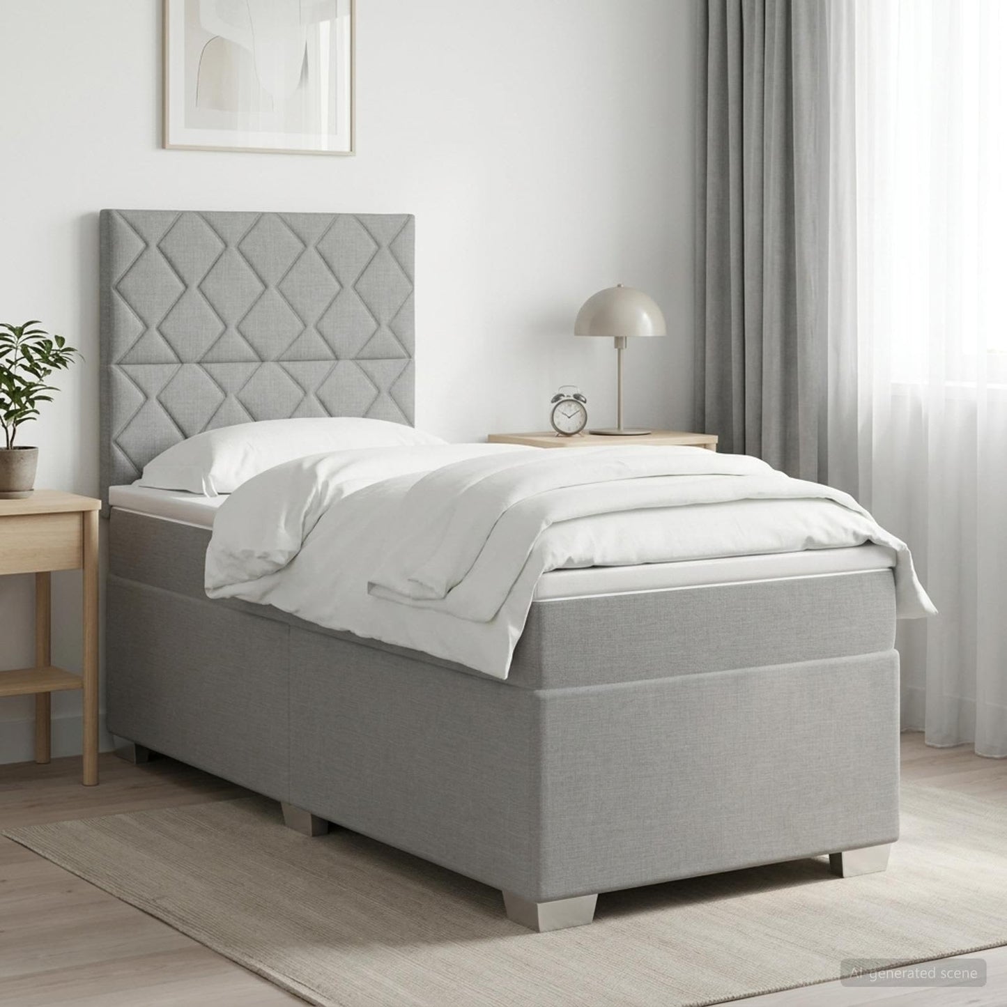 Boxspringbett mit Matratze Hellgrau 90 x 200 cm Stoff