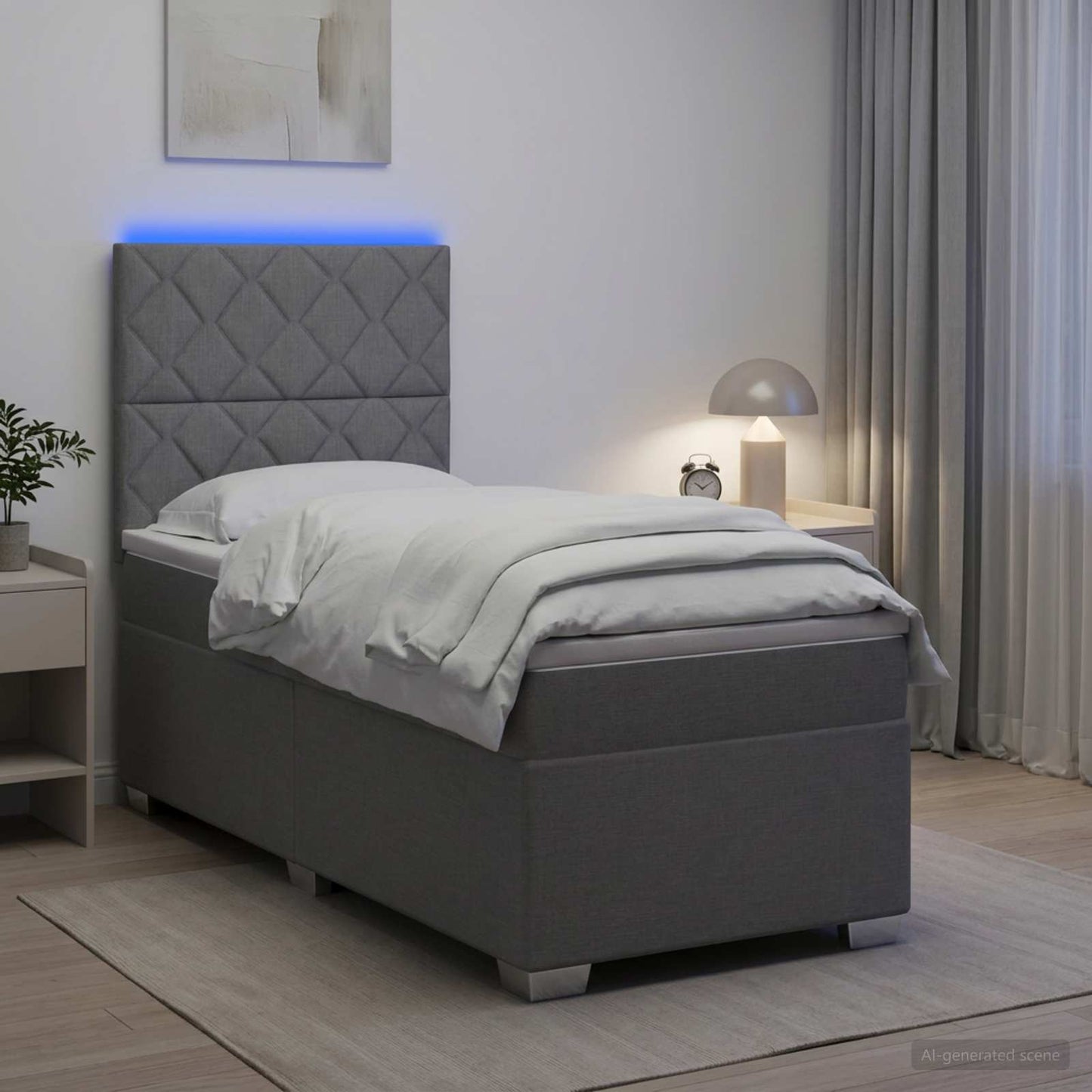 Boxspringbett mit Matratze Hellgrau 90 x 200 cm Stoff