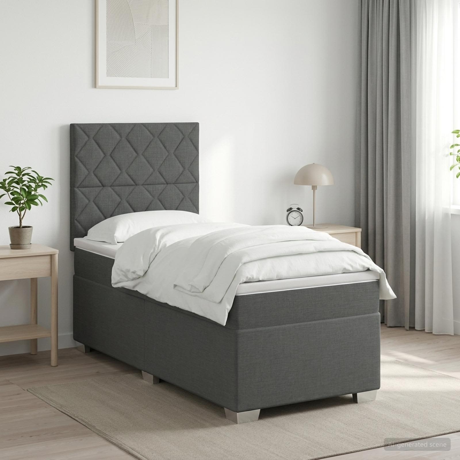 Boxspringbett mit Matratze Dunkelgrau 90 x 190 cm Stoff