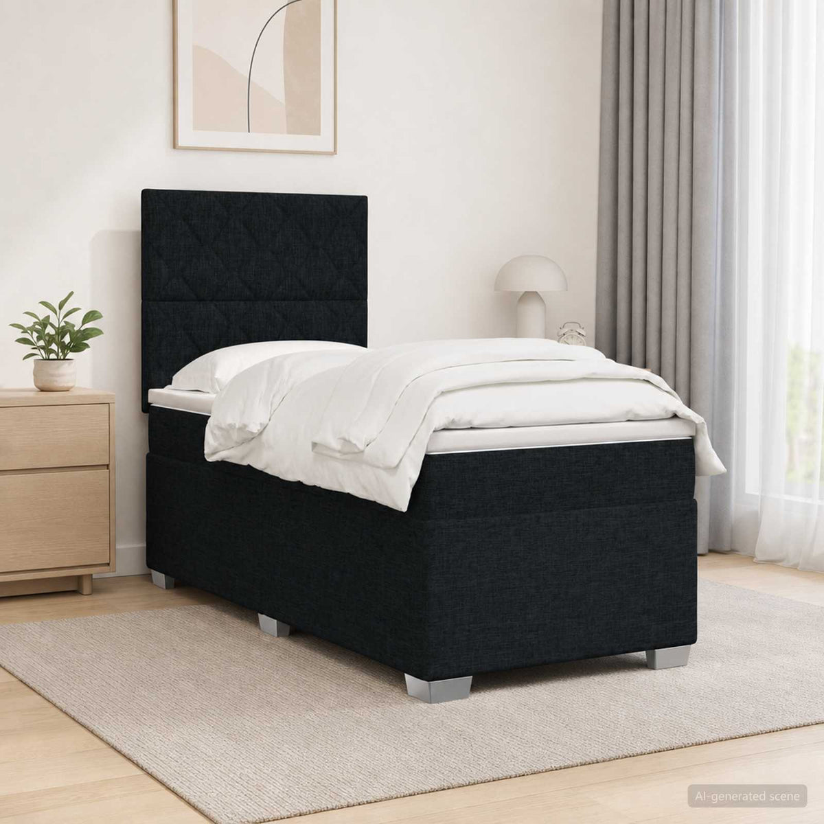 Boxspringbett mit Matratze Schwarz 80 x 200 cm Stoff