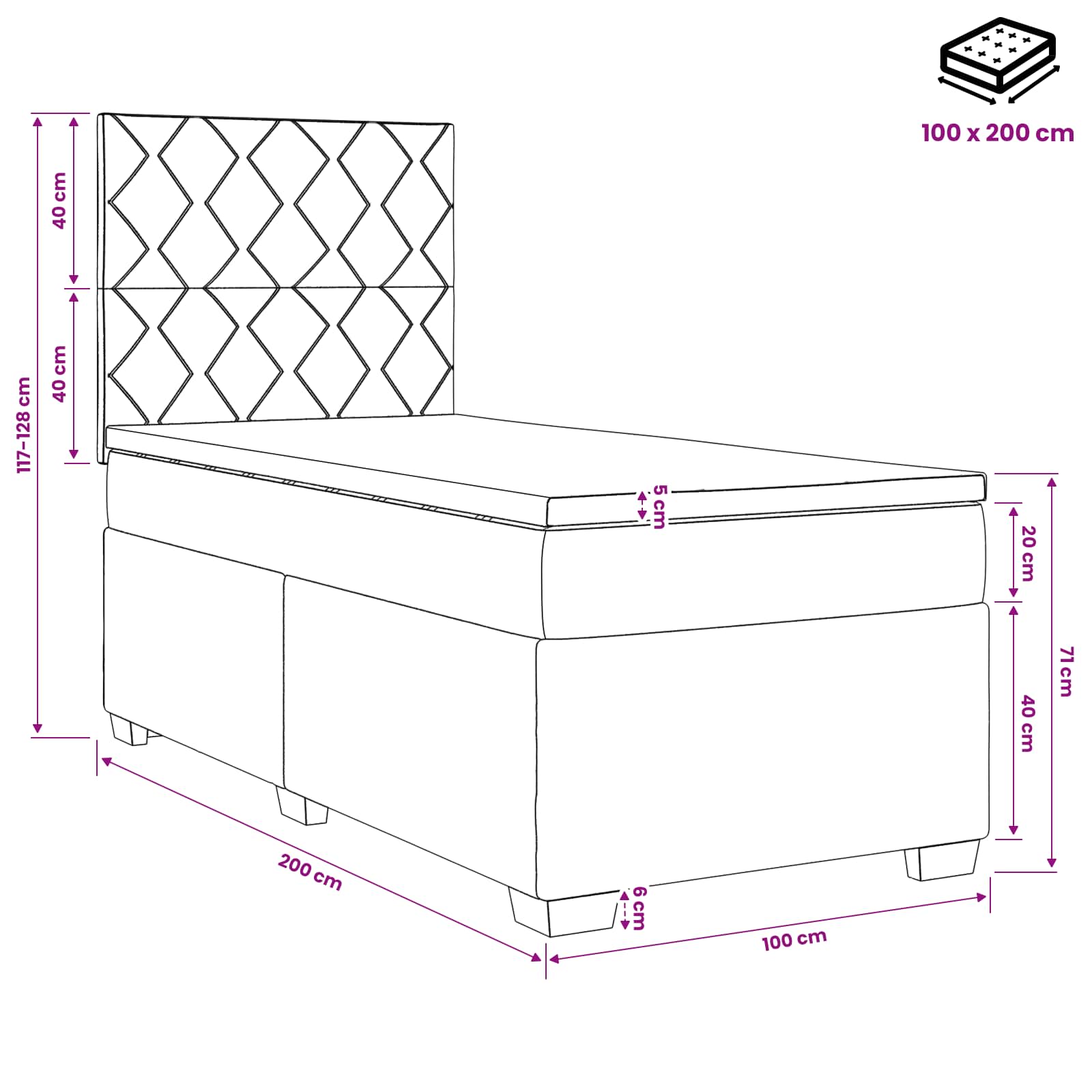 Boxspringbett mit Matratze Dunkelgrau 100 x 200 cm Stoff