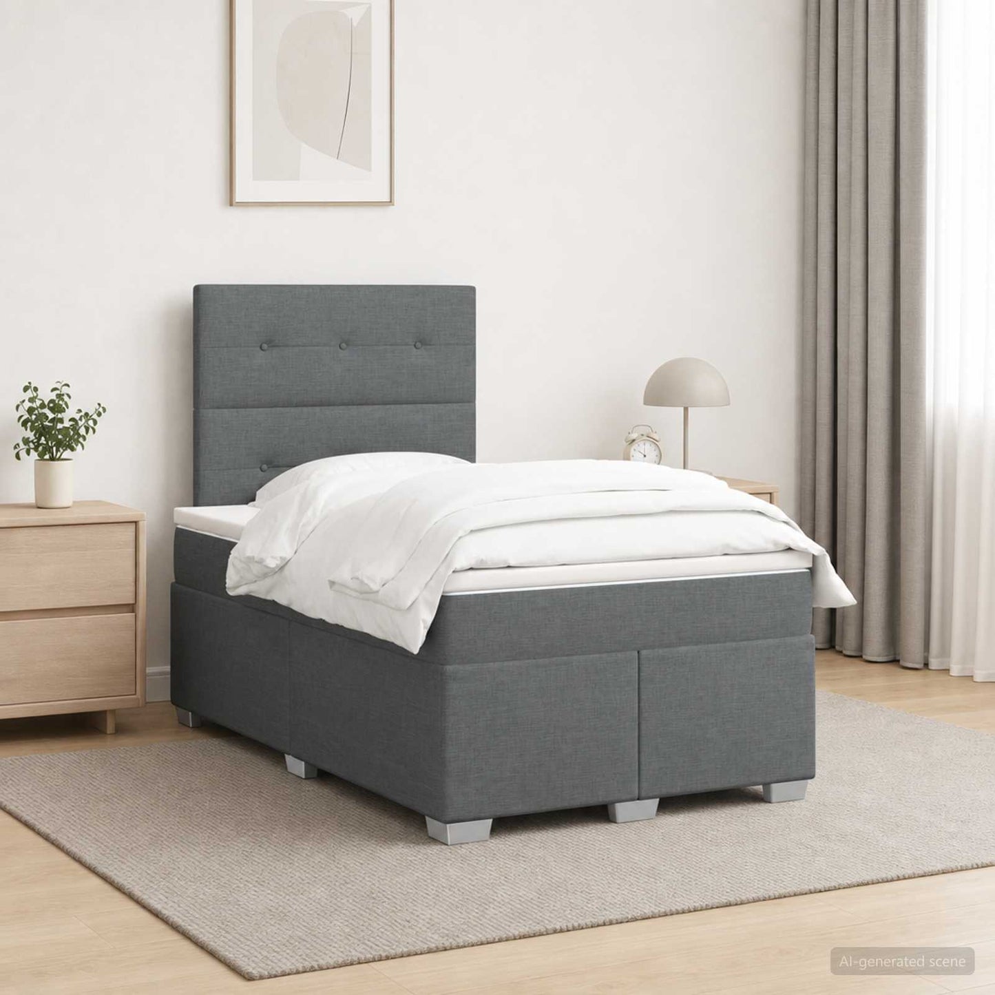 Boxspringbett mit Matratze Dunkelgrau 120 x 190 cm Stoff