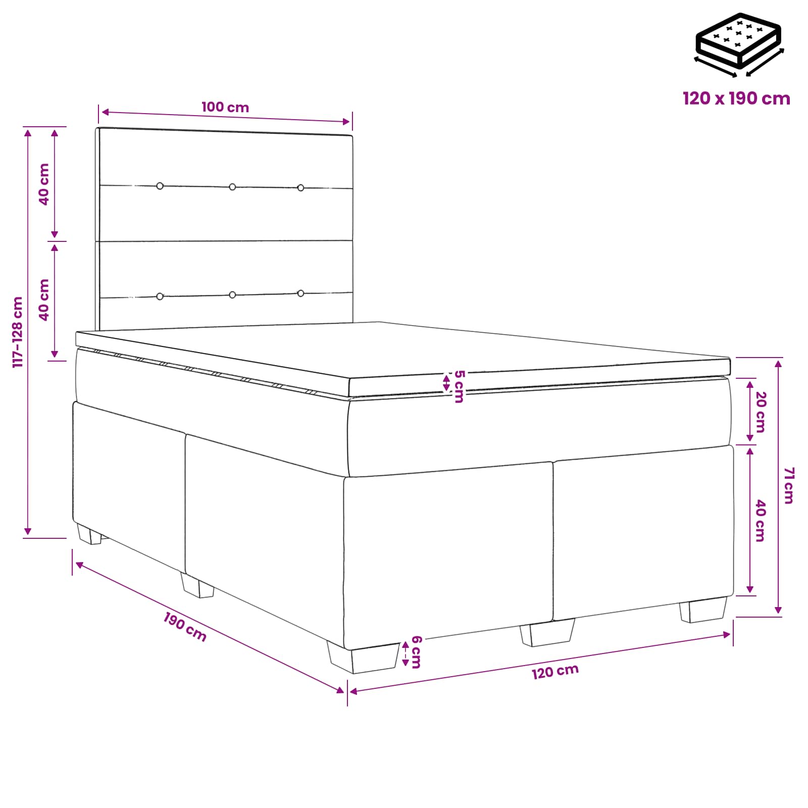 Boxspringbett mit Matratze Taupe 120 x 190 cm Stoff
