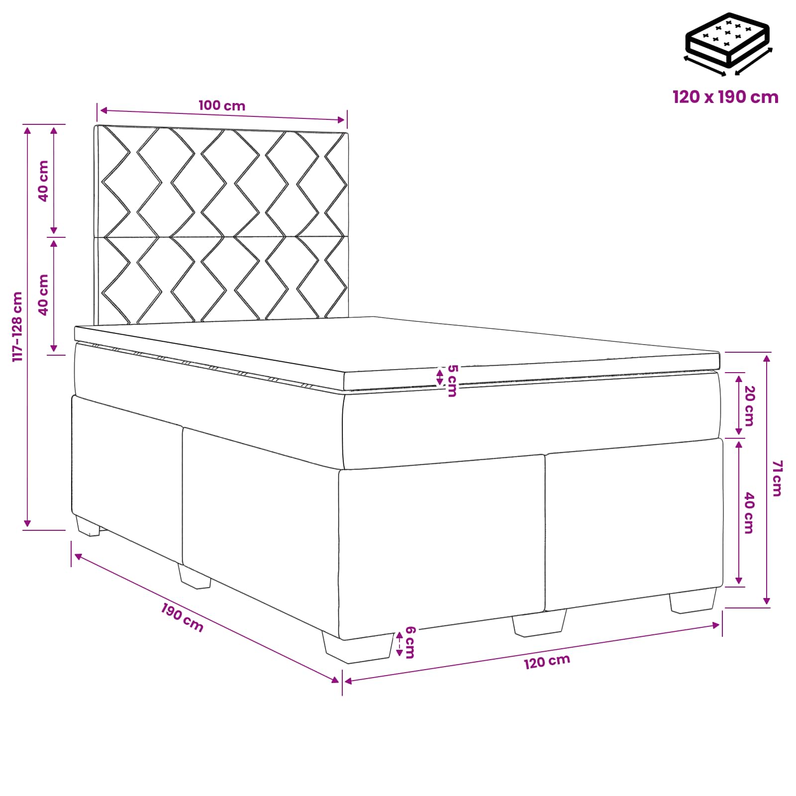 Boxspringbett mit Matratze Dunkelgrau 120 x 190 cm Stoff