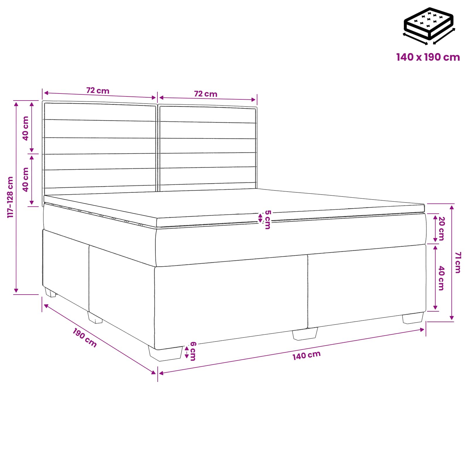Boxspringbett mit Matratze Dunkelgrau 140 x 190 cm Stoff