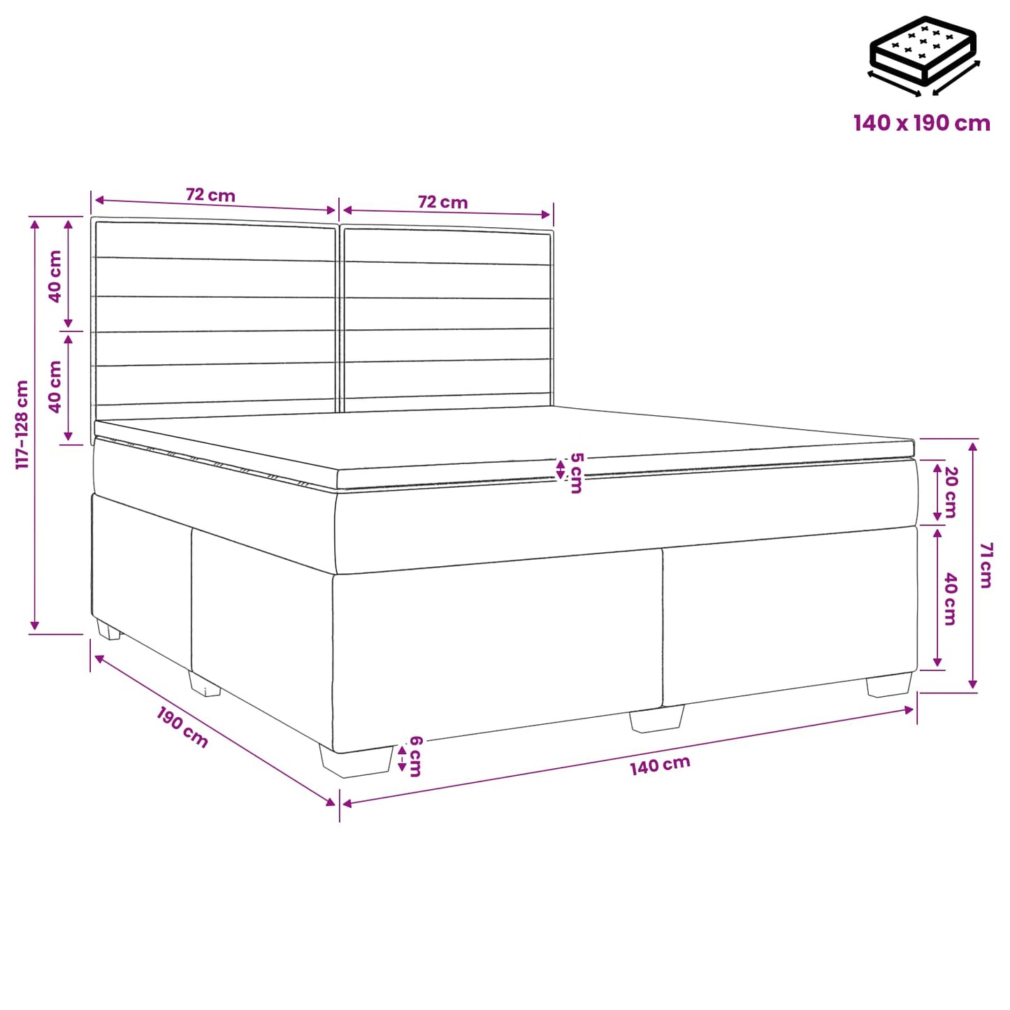 Boxspringbett mit Matratze Schwarz 140 x 190 cm Stoff