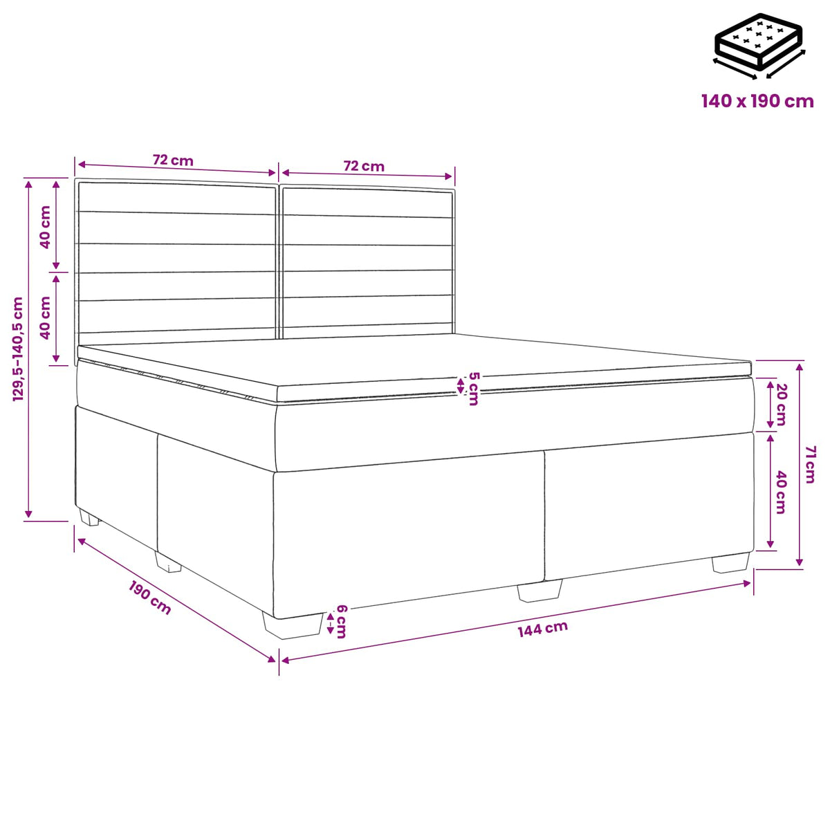 Boxspringbett mit Matratze Taupe 140 x 190 cm Stoff
