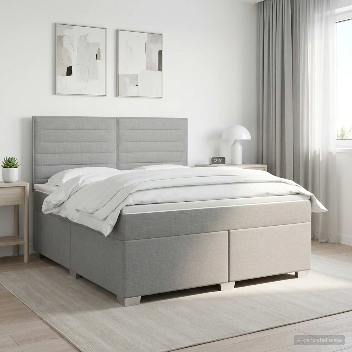 Boxspringbett mit Matratze Hellgrau 140 x 190 cm Stoff