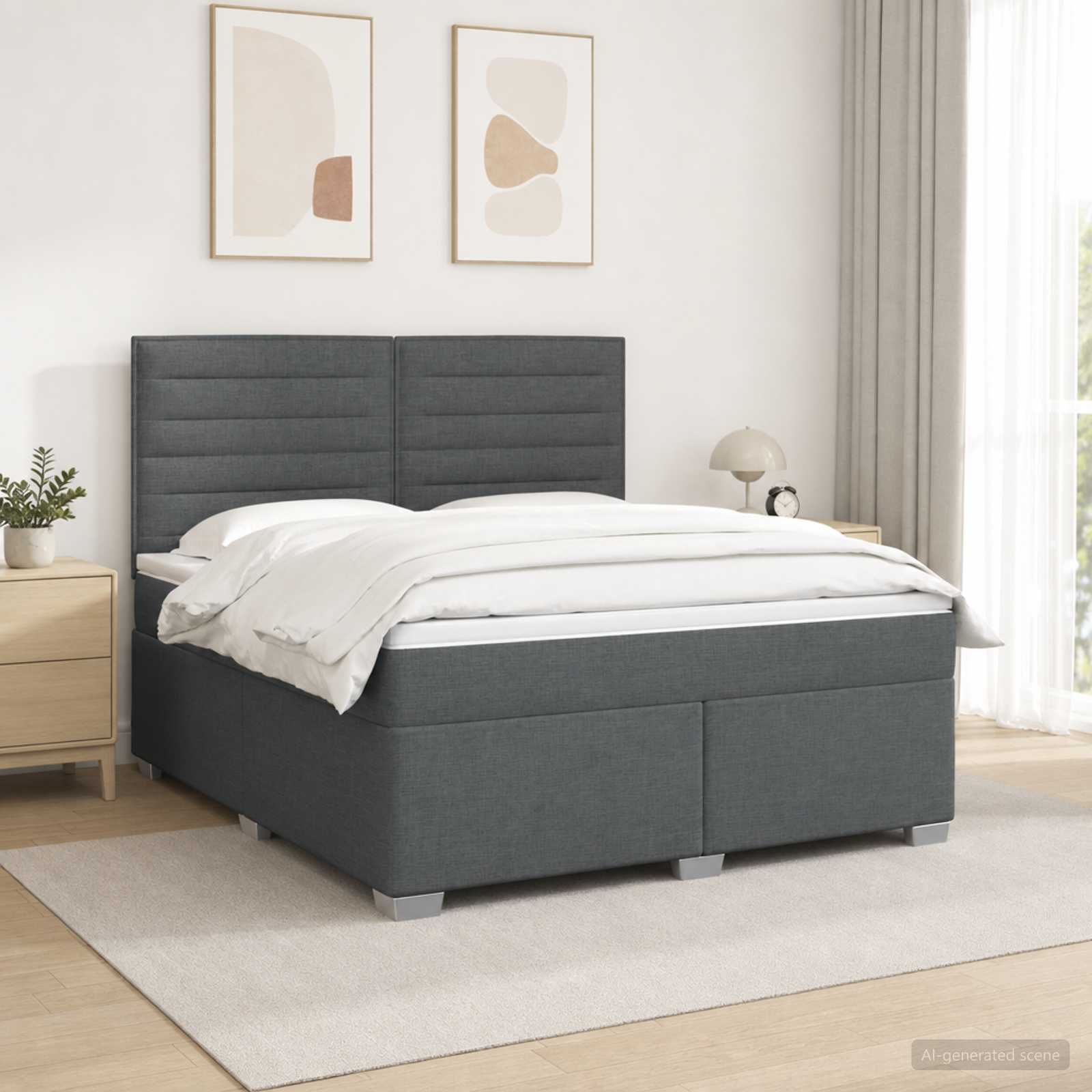 Boxspringbett mit Matratze Dunkelgrau 140 x 190 cm Stoff