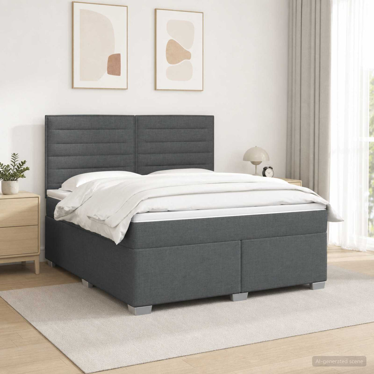 Boxspringbett mit Matratze Dunkelgrau 160 x 200 cm Stoff