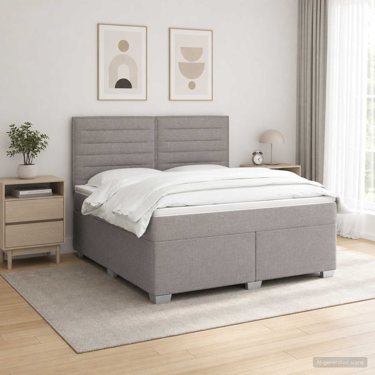 Boxspringbett mit Matratze Taupe 140 x 190 cm Stoff