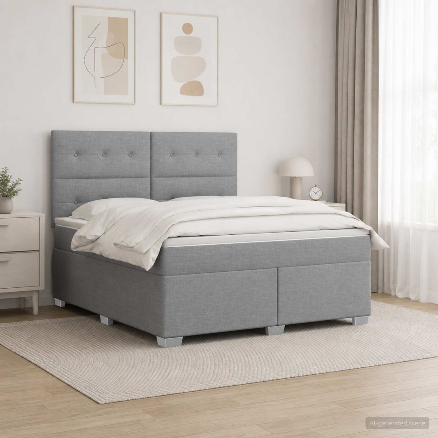 Boxspringbett mit Matratze Hellgrau 140 x 190 cm Stoff