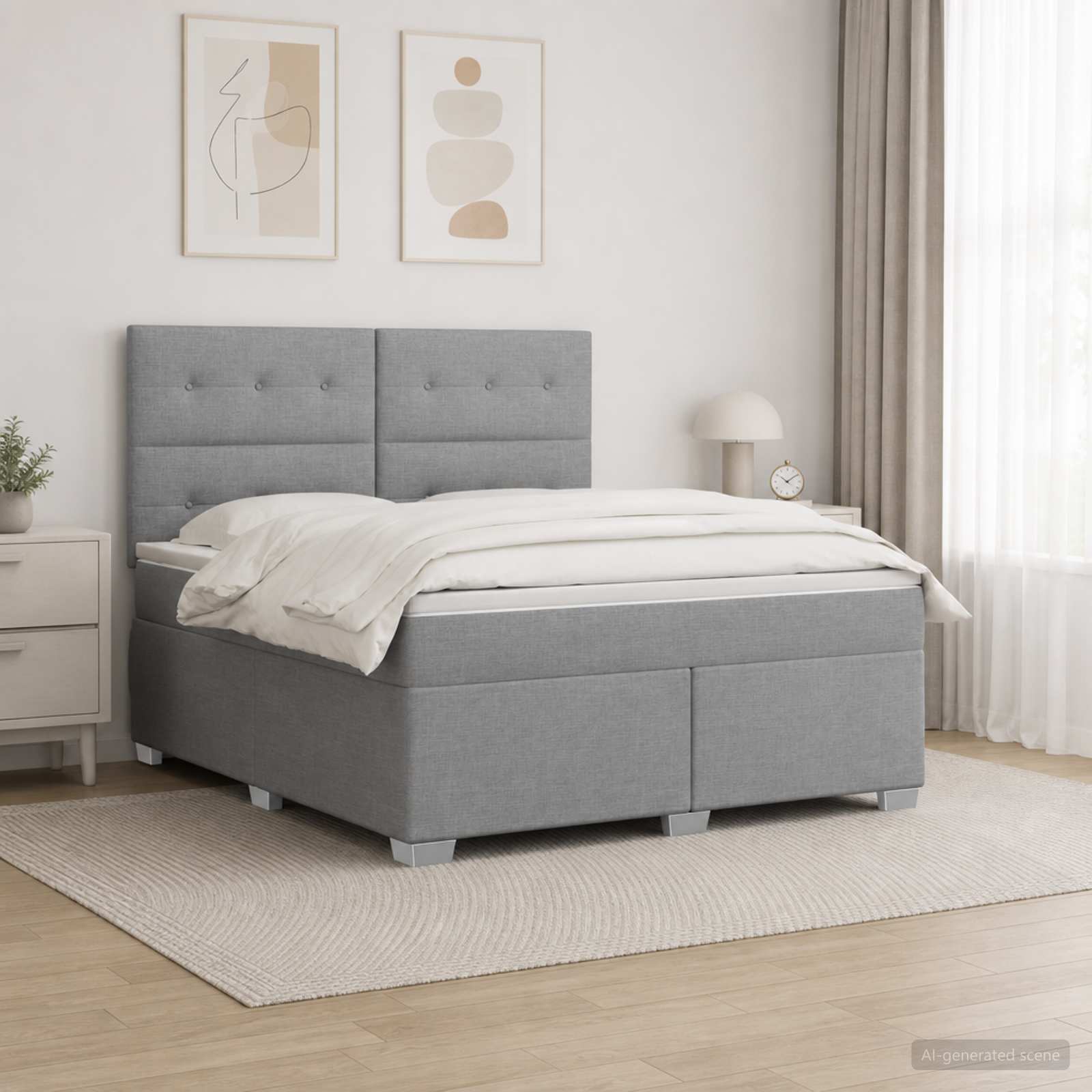 Boxspringbett mit Matratze Hellgrau 140 x 190 cm Stoff