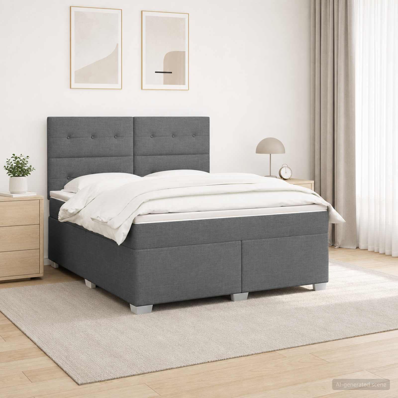 Boxspringbett mit Matratze Dunkelgrau 140 x 190 cm Stoff