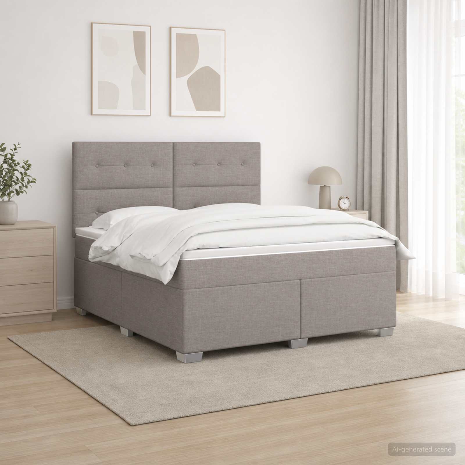 Boxspringbett mit Matratze Taupe 140 x 190 cm Stoff