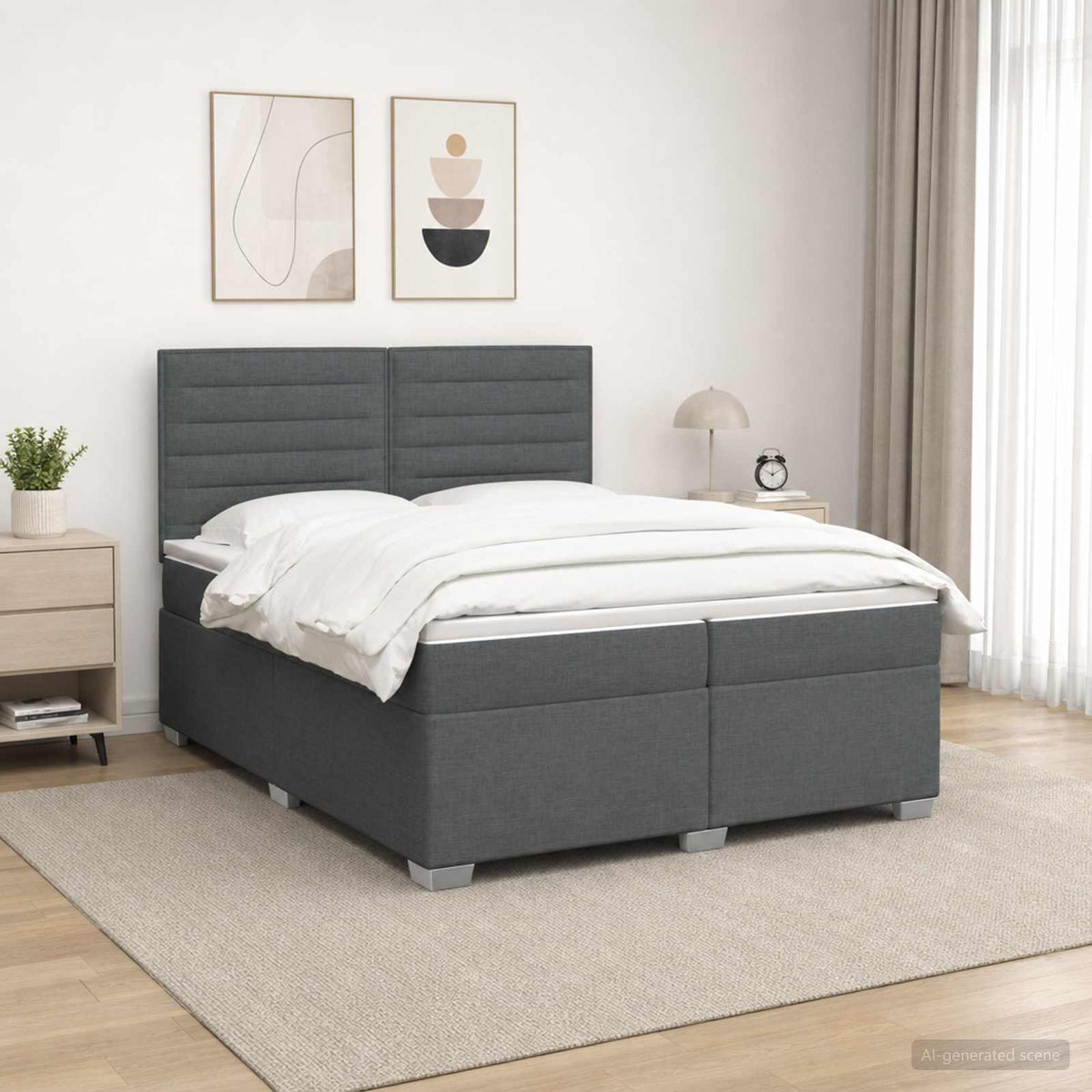 Boxspringbett mit Matratze Dunkelgrau 200 x 200 cm Stoff