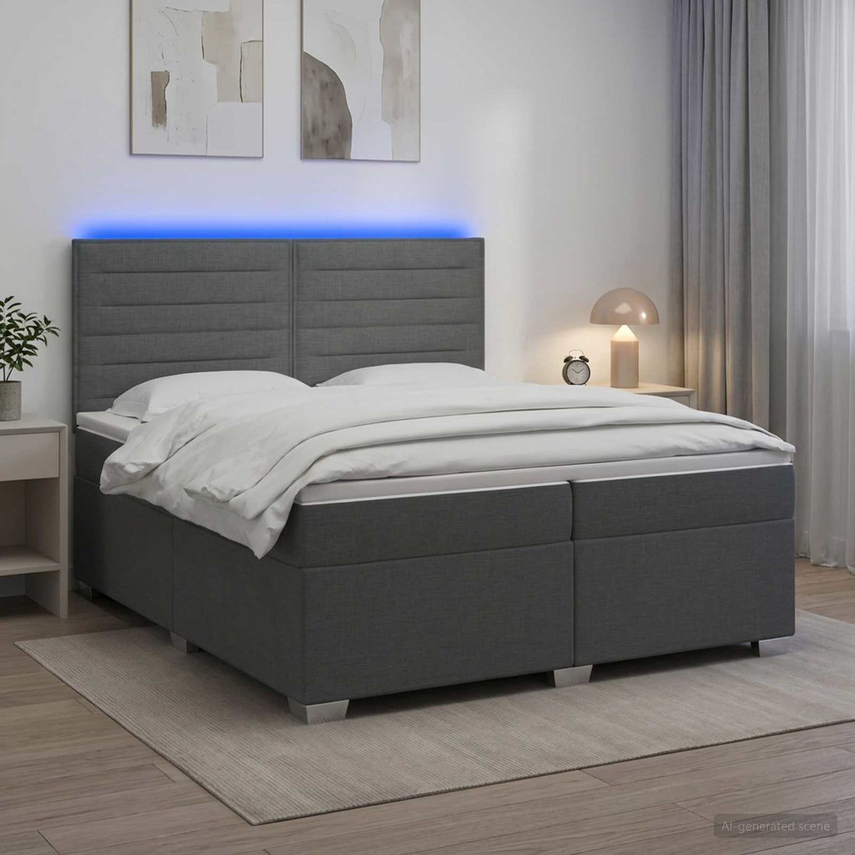 Boxspringbett mit Matratze Dunkelgrau 200 x 200 cm Stoff