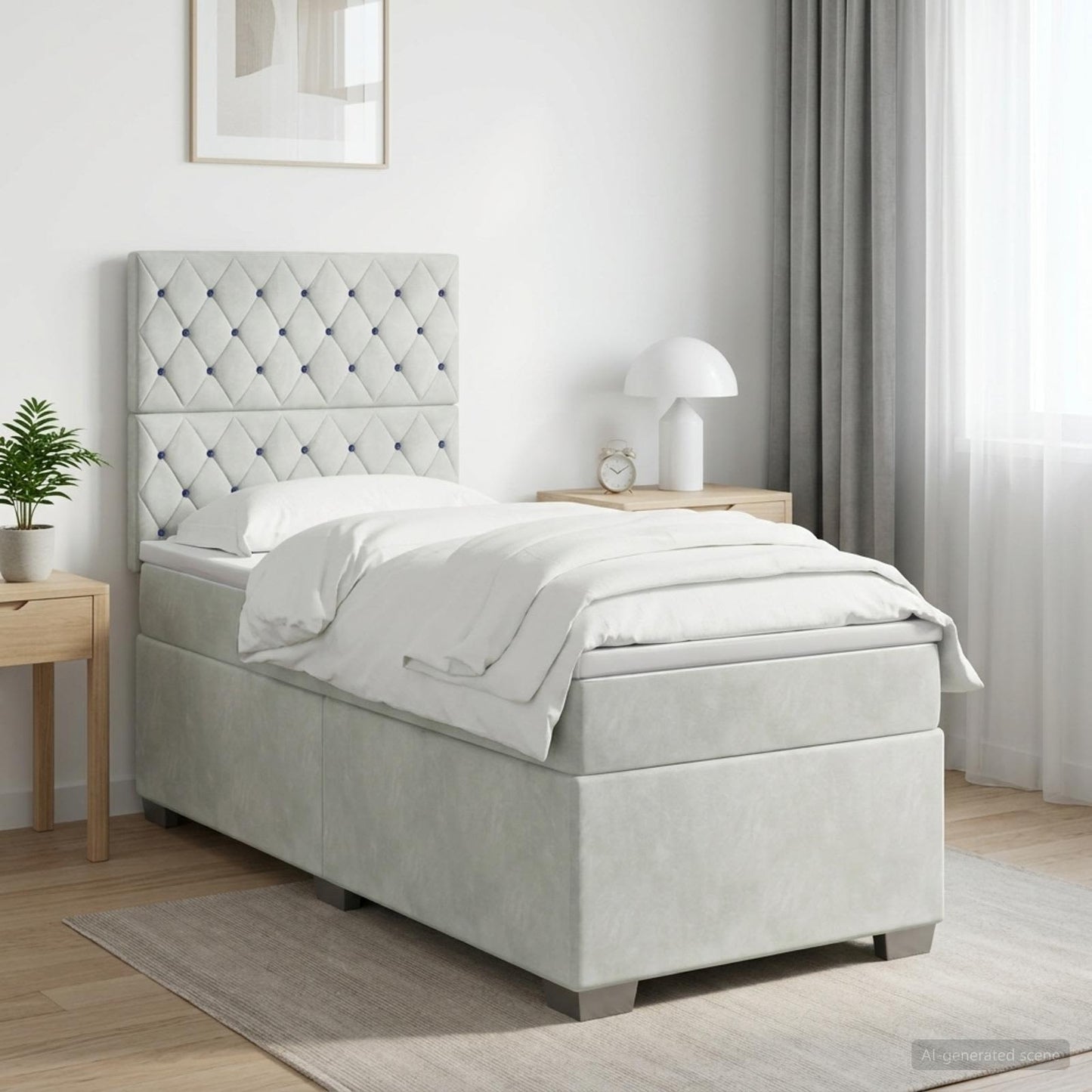Boxspringbett mit Matratze Hellgrau 100 x 200 cm Samt
