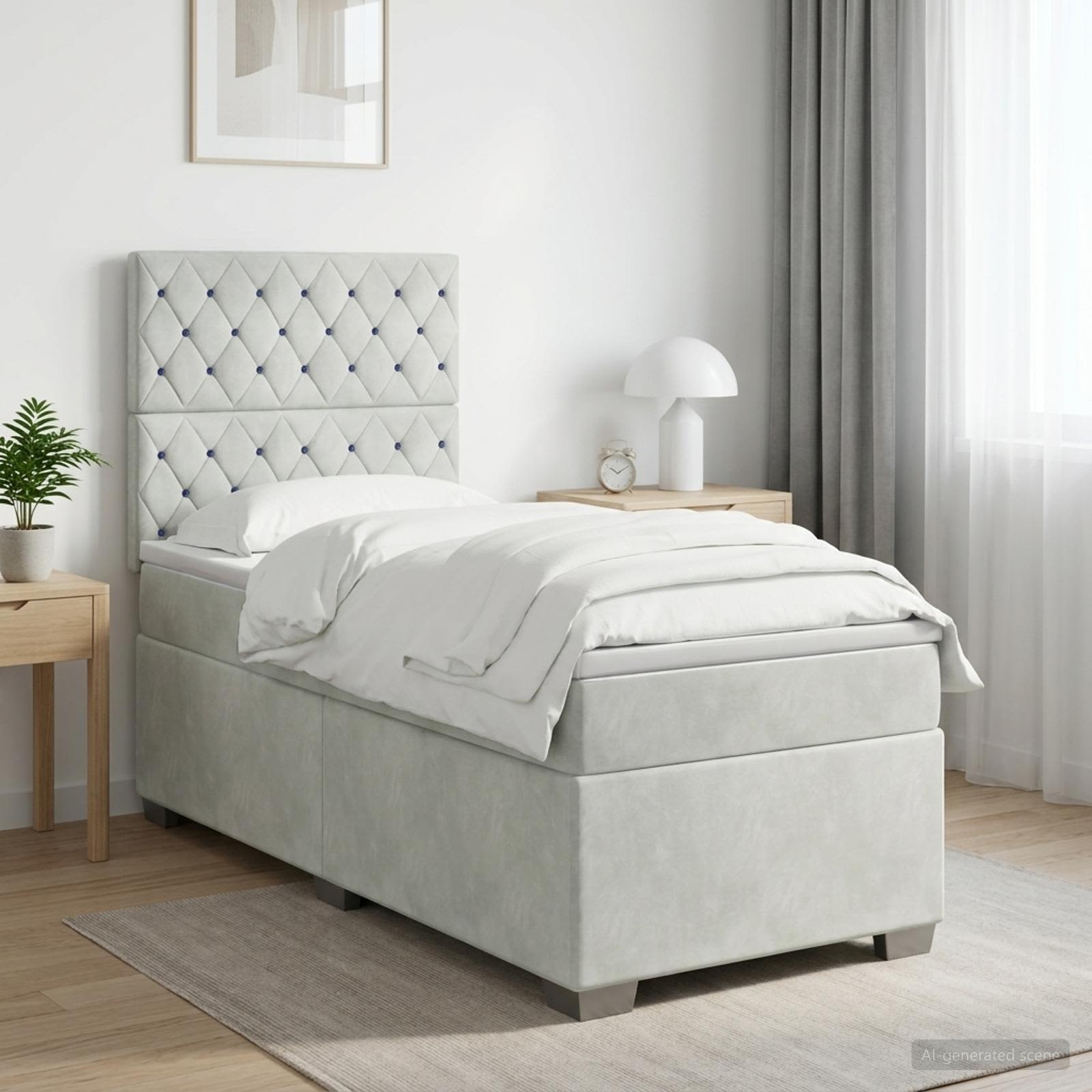 Boxspringbett mit Matratze Hellgrau 80 x 200 cm Samt