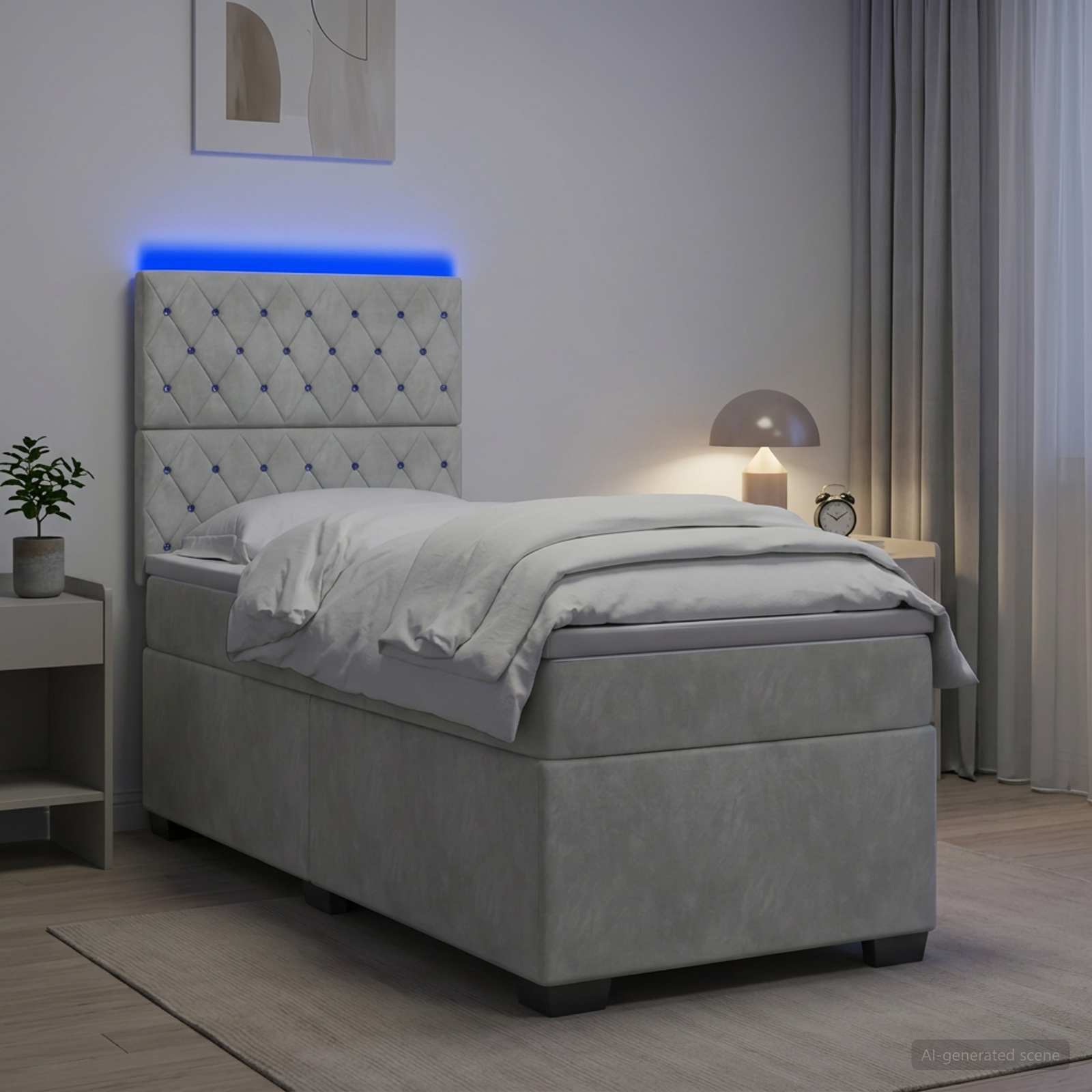 Boxspringbett mit Matratze Hellgrau 100 x 200 cm Samt