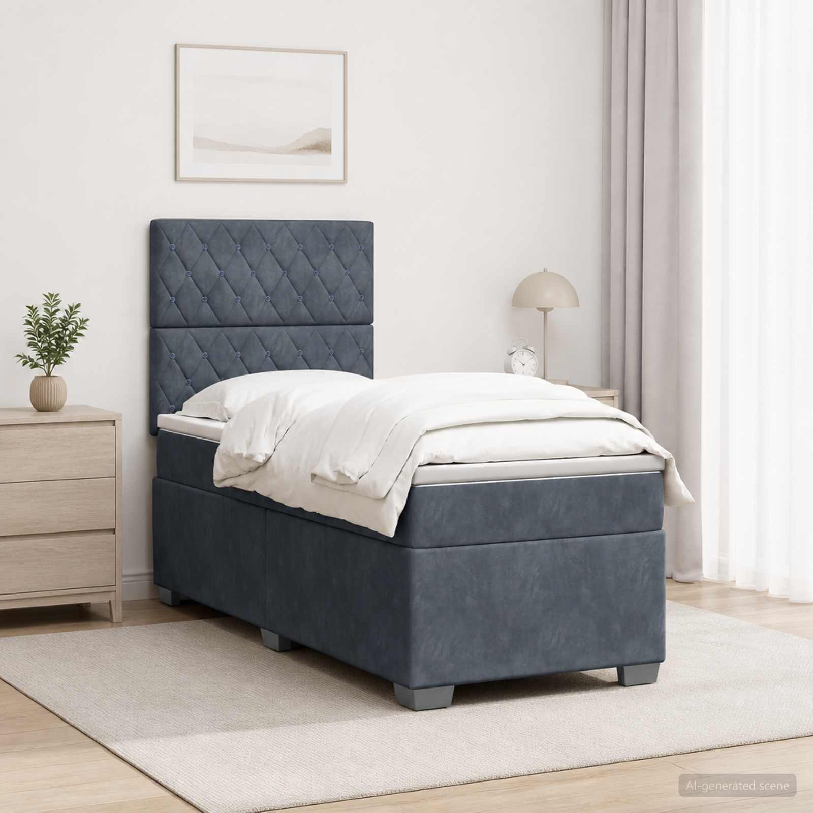 Boxspringbett mit Matratze Dunkelgrau 80 x 200 cm Samt