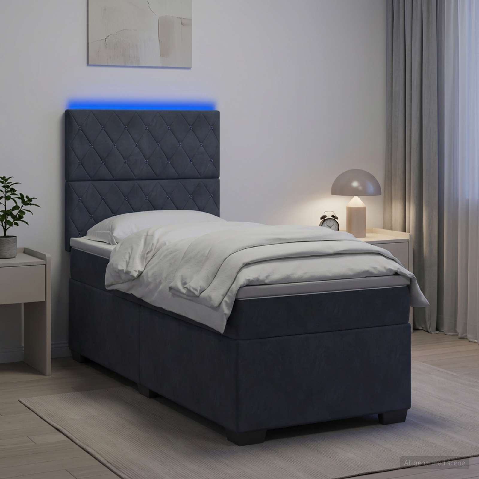 Boxspringbett mit Matratze Dunkelgrau 90 x 200 cm Samt