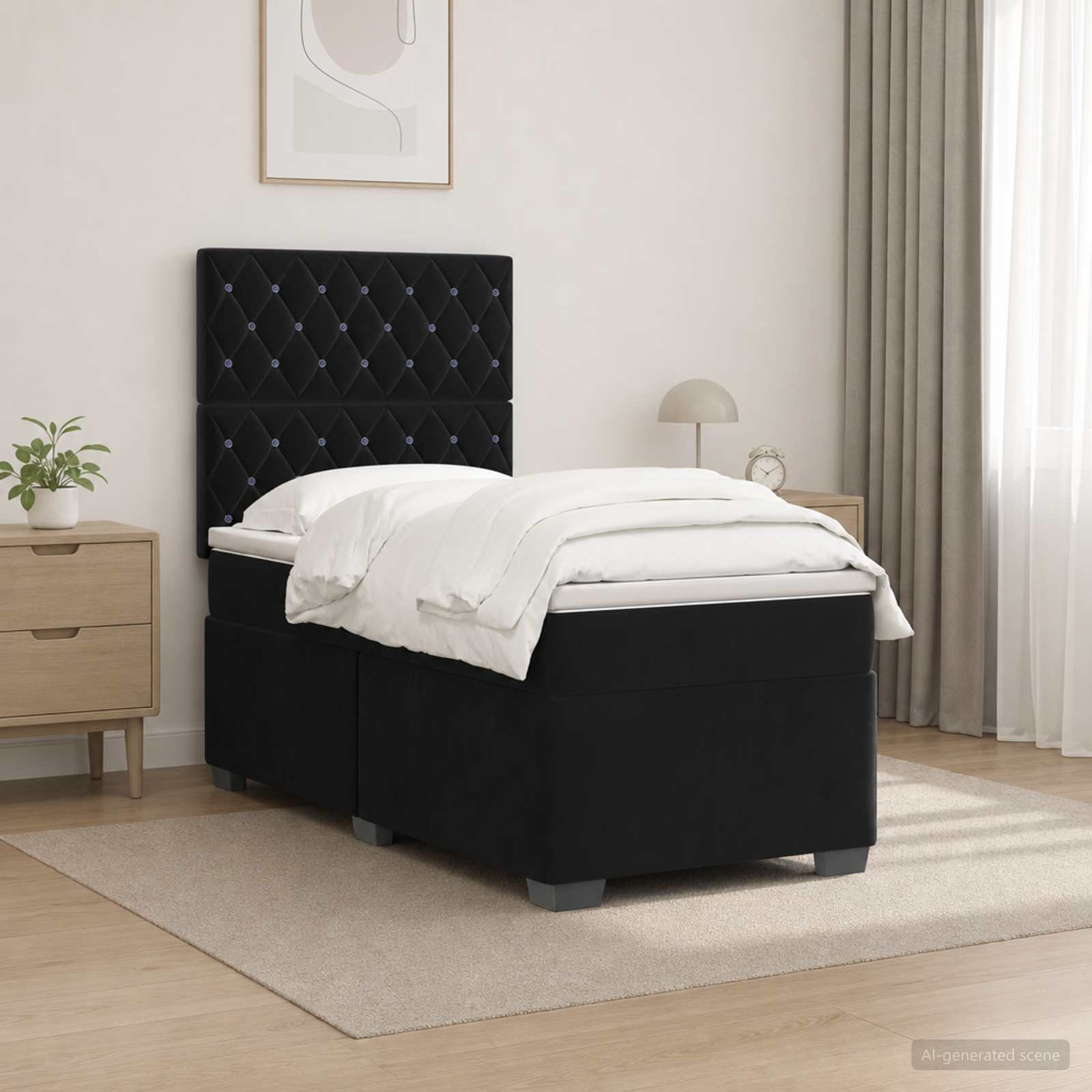 Boxspringbett mit Matratze Schwarz 80 x 200 cm Samt