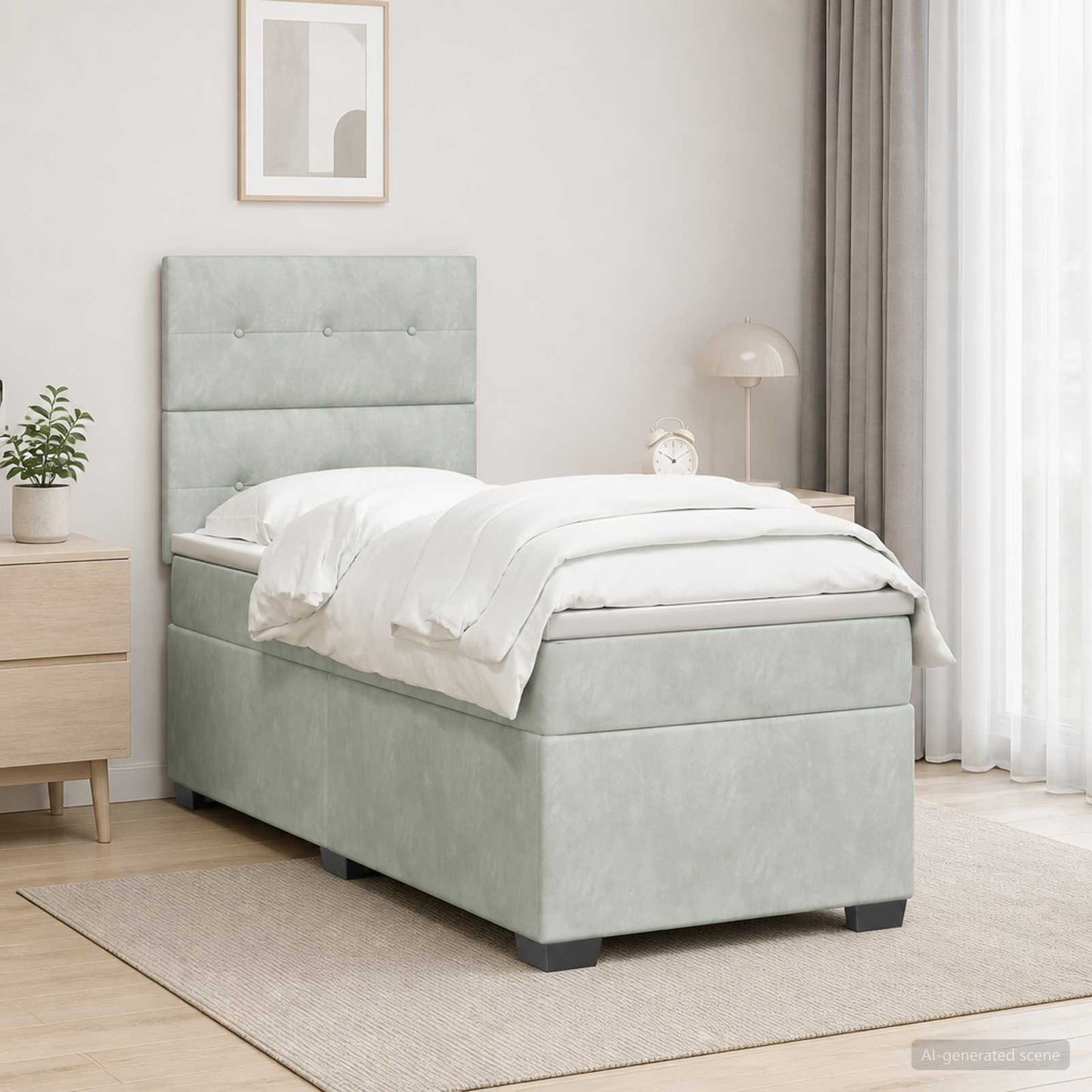 Boxspringbett mit Matratze Hellgrau 100 x 200 cm Samt
