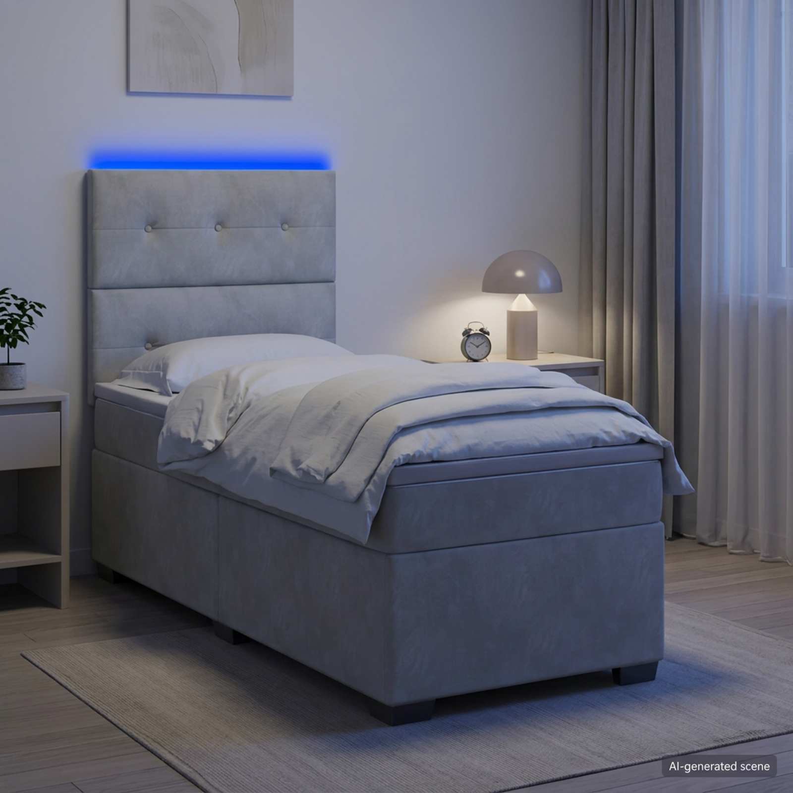 Boxspringbett mit Matratze Hellgrau 90 x 190 cm Samt
