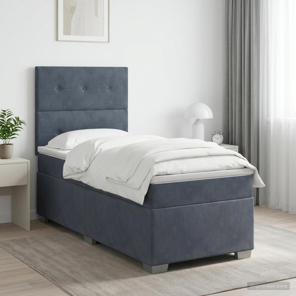 Boxspringbett mit Matratze Dunkelgrau 90 x 200 cm Samt