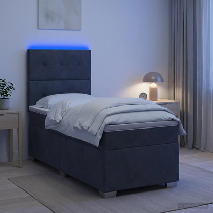 Boxspringbett mit Matratze und LED Dunkelgrau 90 x 190 cm Samt
