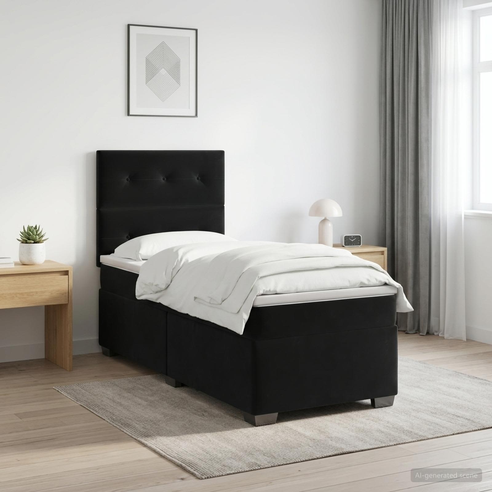 Boxspringbett mit Matratze Schwarz 80 x 200 cm Samt