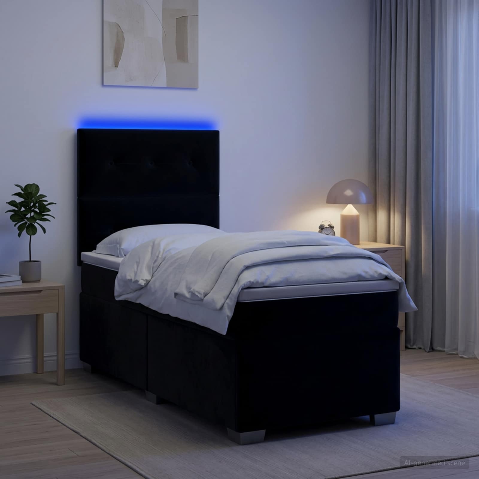 Boxspringbett mit Matratze Schwarz 100 x 200 cm Samt