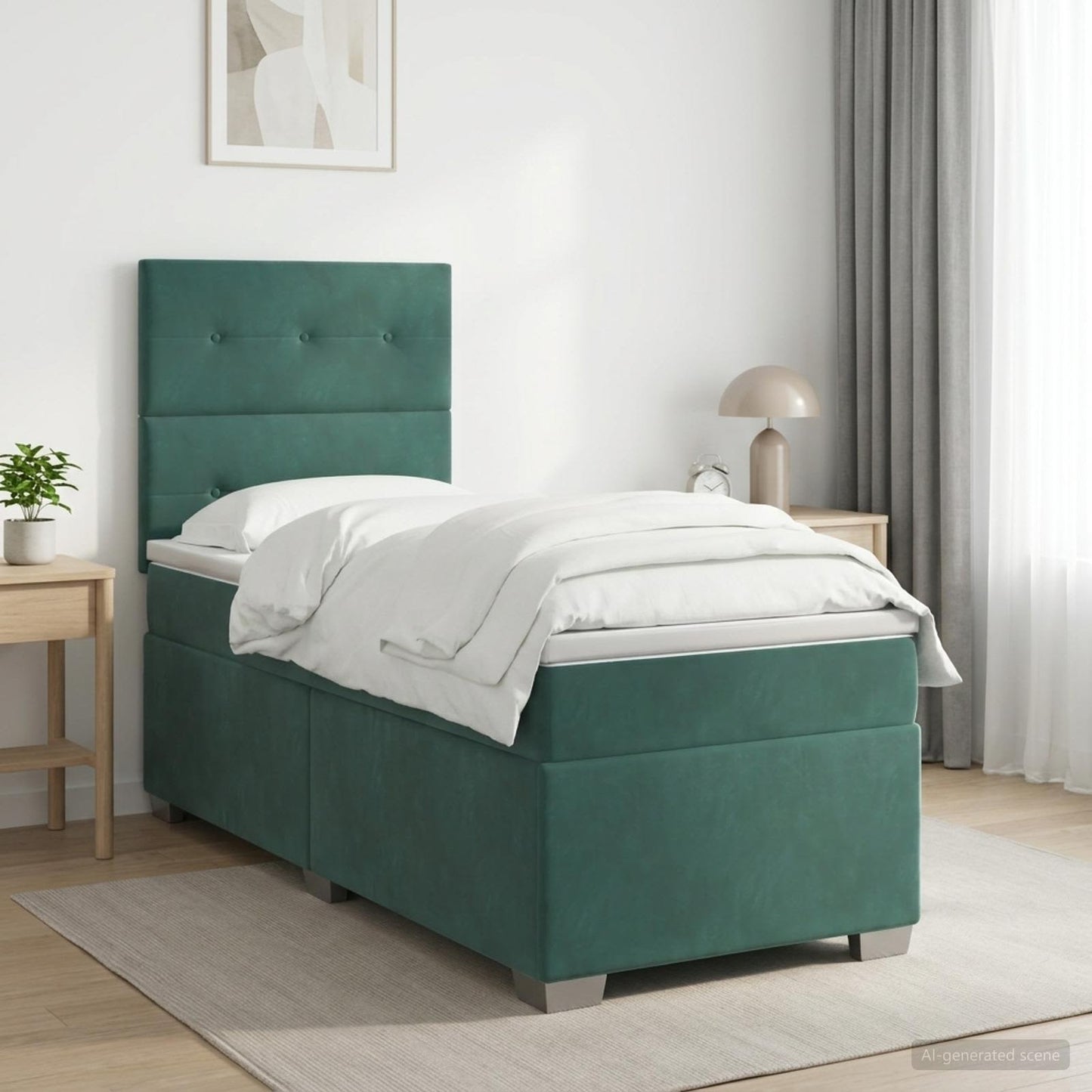 Boxspringbett mit Matratze Dunkelgrün 90 x 200 cm Samt
